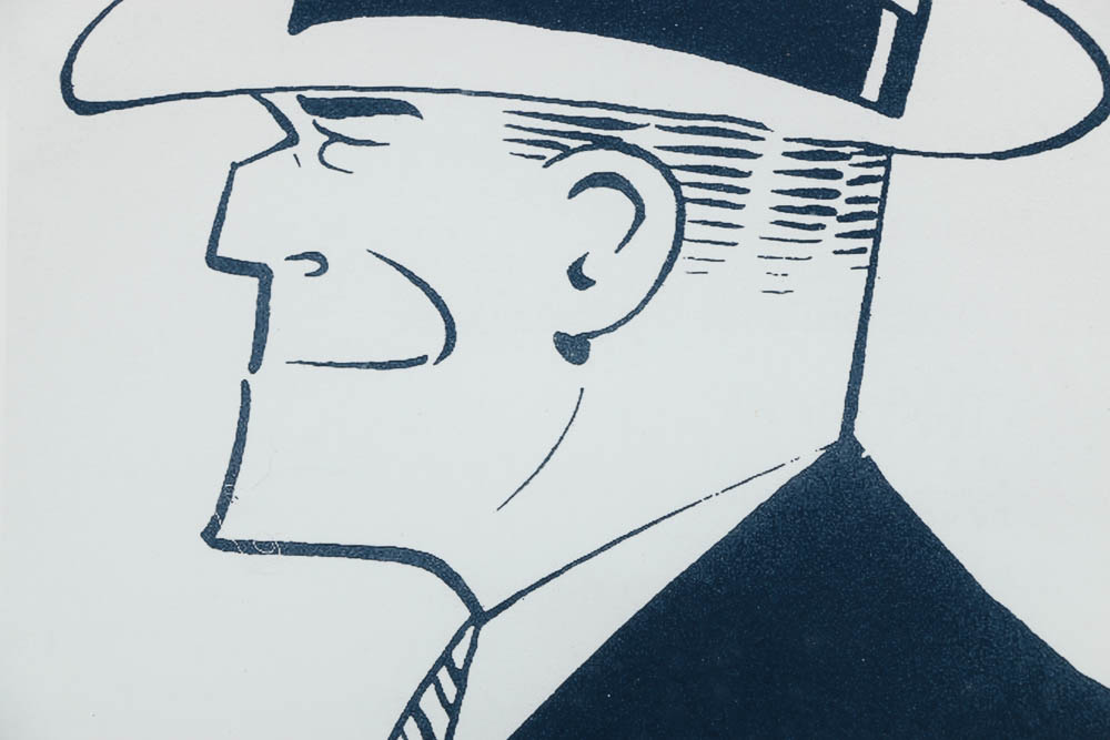 Signed Chester Gould Autograph and Reproduction Print on Paper of Dick Tracy