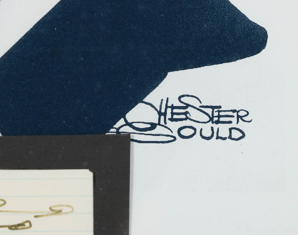 Signed Chester Gould Autograph and Reproduction Print on Paper of Dick Tracy