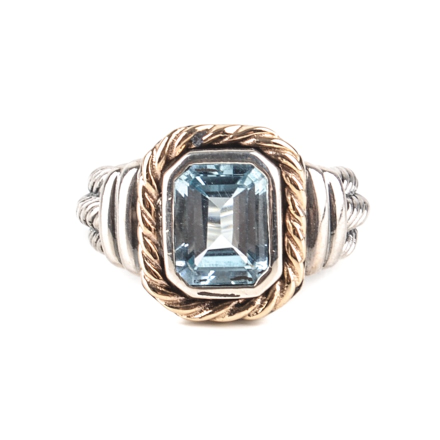 Sterling Silver and 14K Yellow Gold Blue Topaz Ring