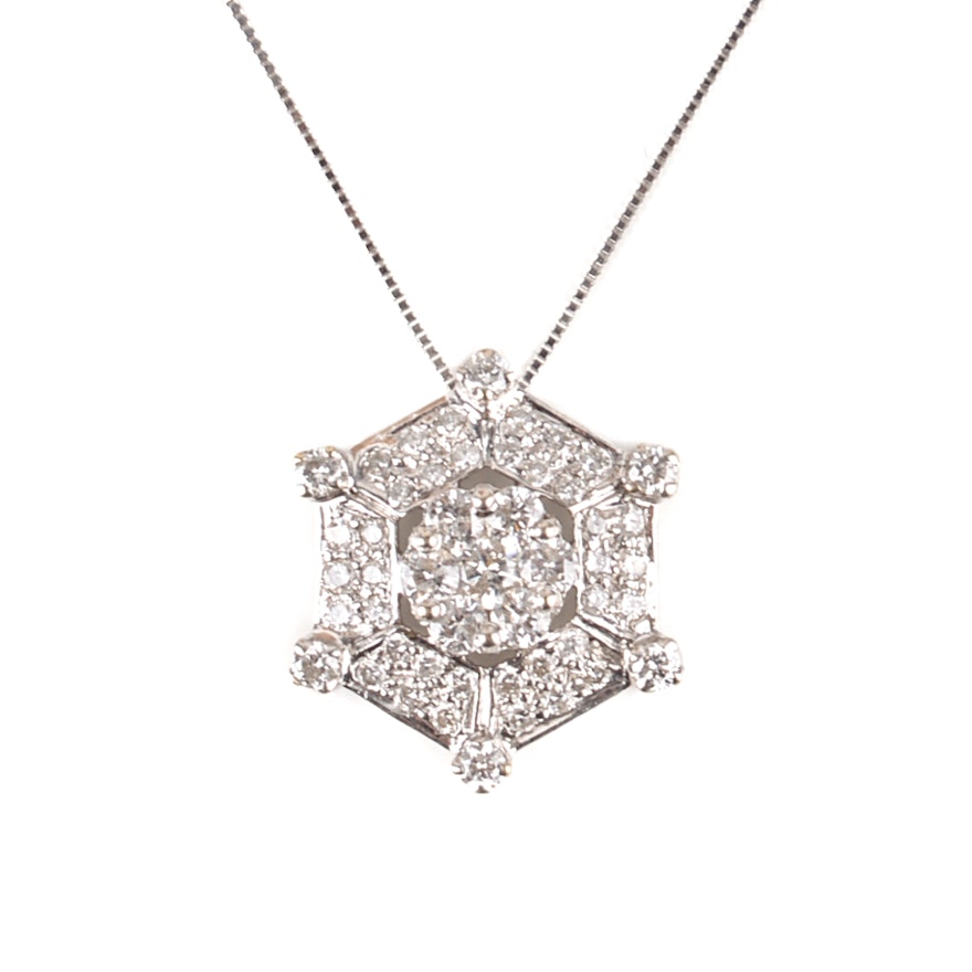 14K White Gold 1.52 CTW Diamond Snowflake Pendant