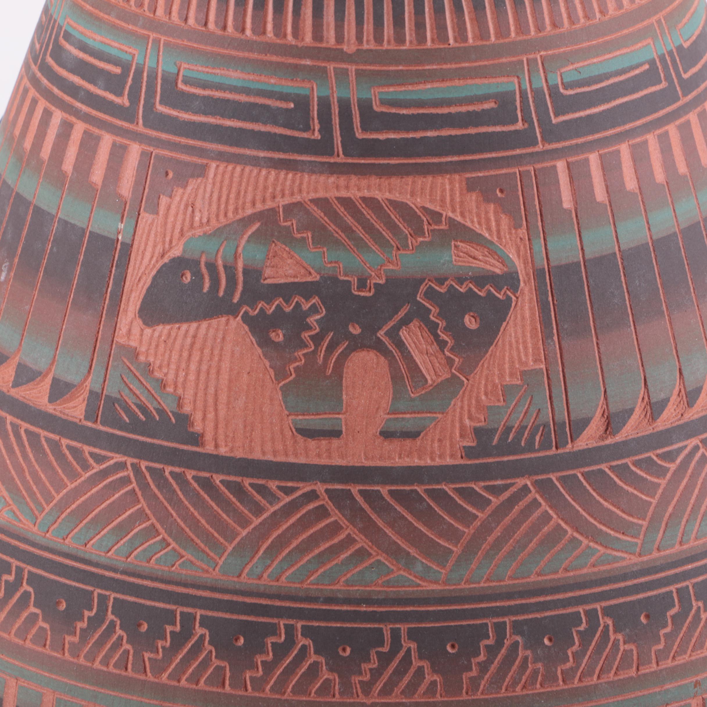 Etched Navajo Pottery Vase