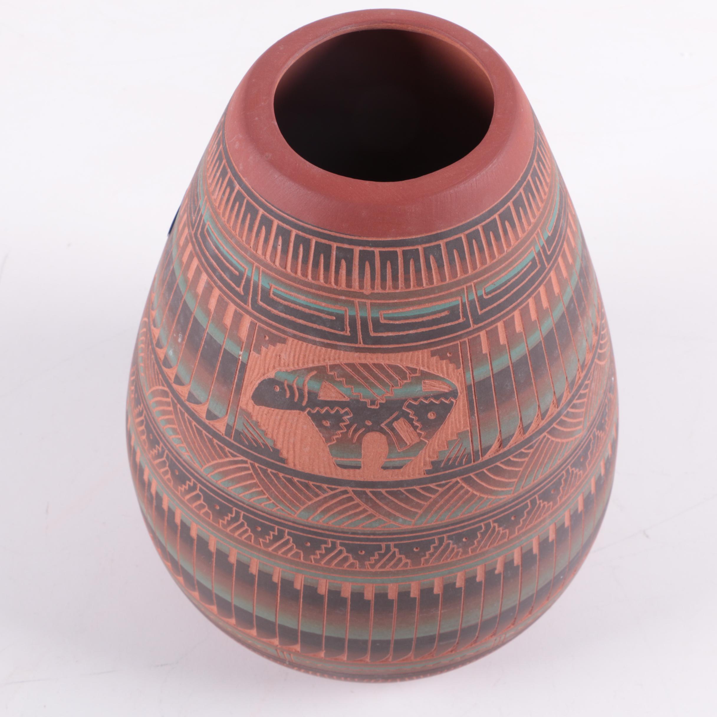 Etched Navajo Pottery Vase