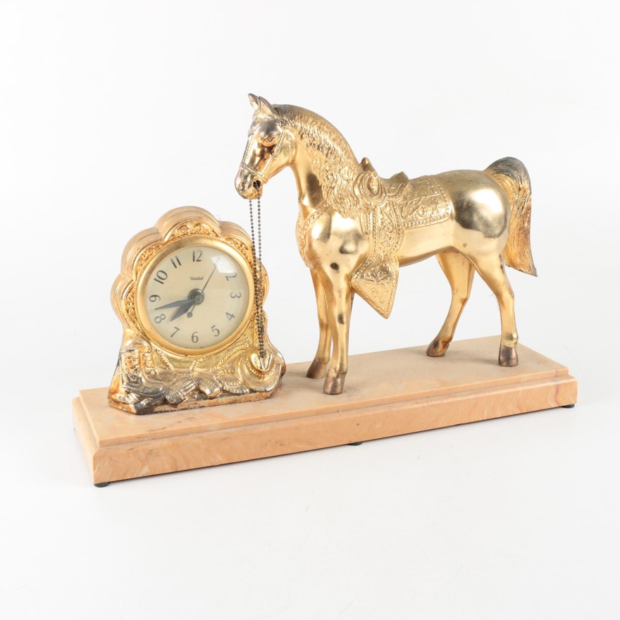 Vintage United Clock Corp. Equestrian Mantel Clock