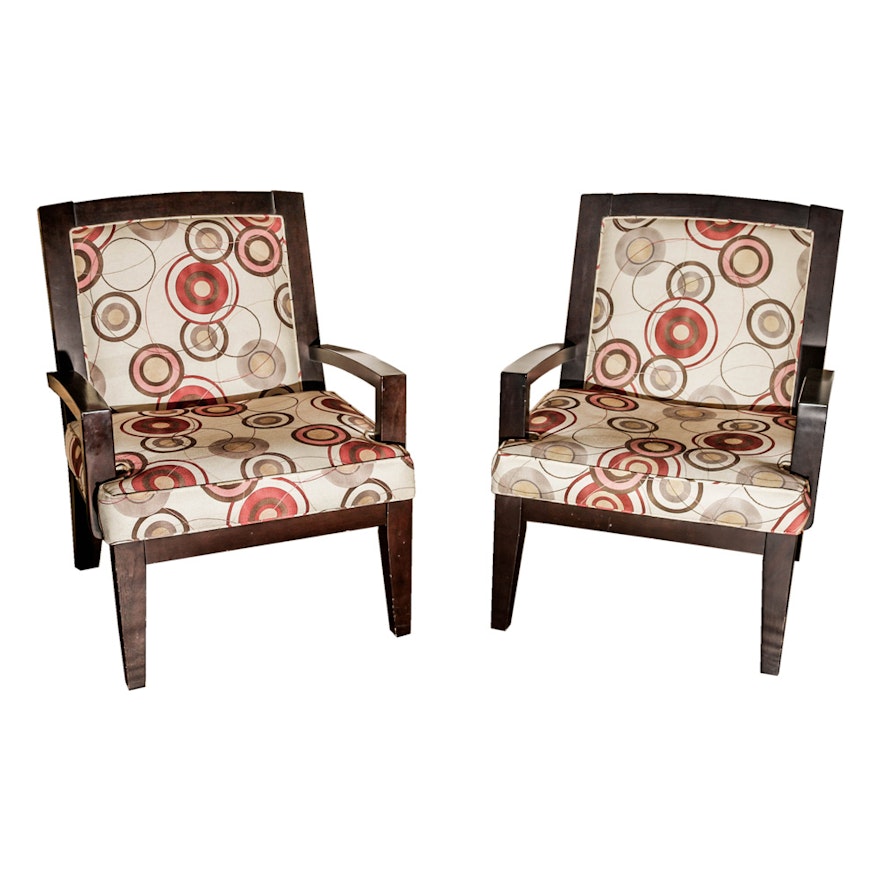 Pair of Contemporary Walnut Framed Upholstered Chairs