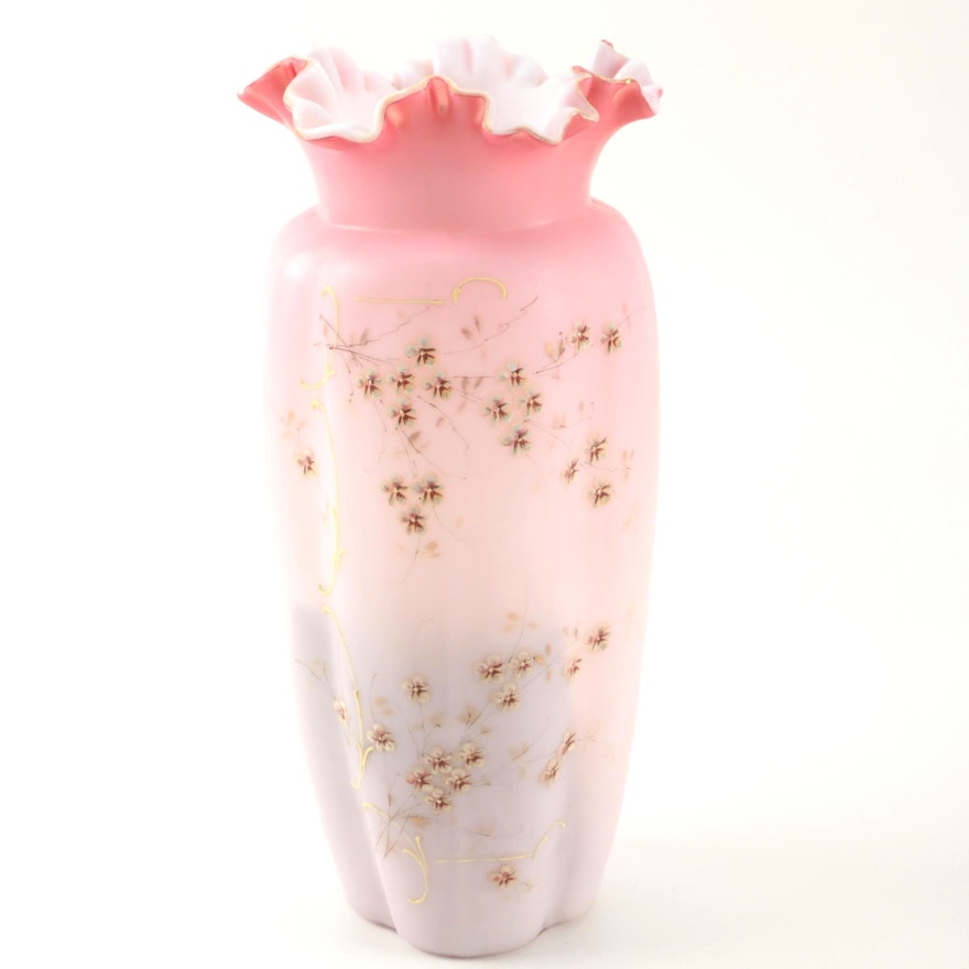 Hand-Painted Pink Satin Glass Vase