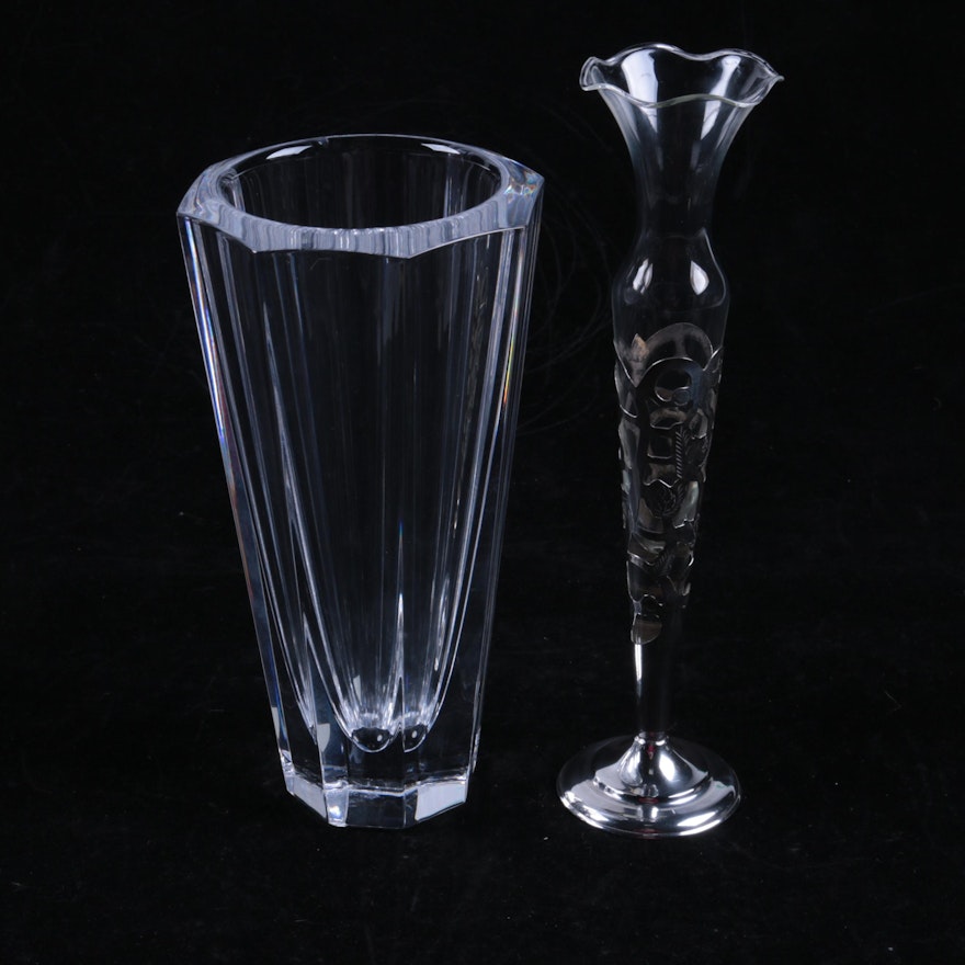 Mexican Sterling and Crystal Vase and Orrefors Crystal Vase