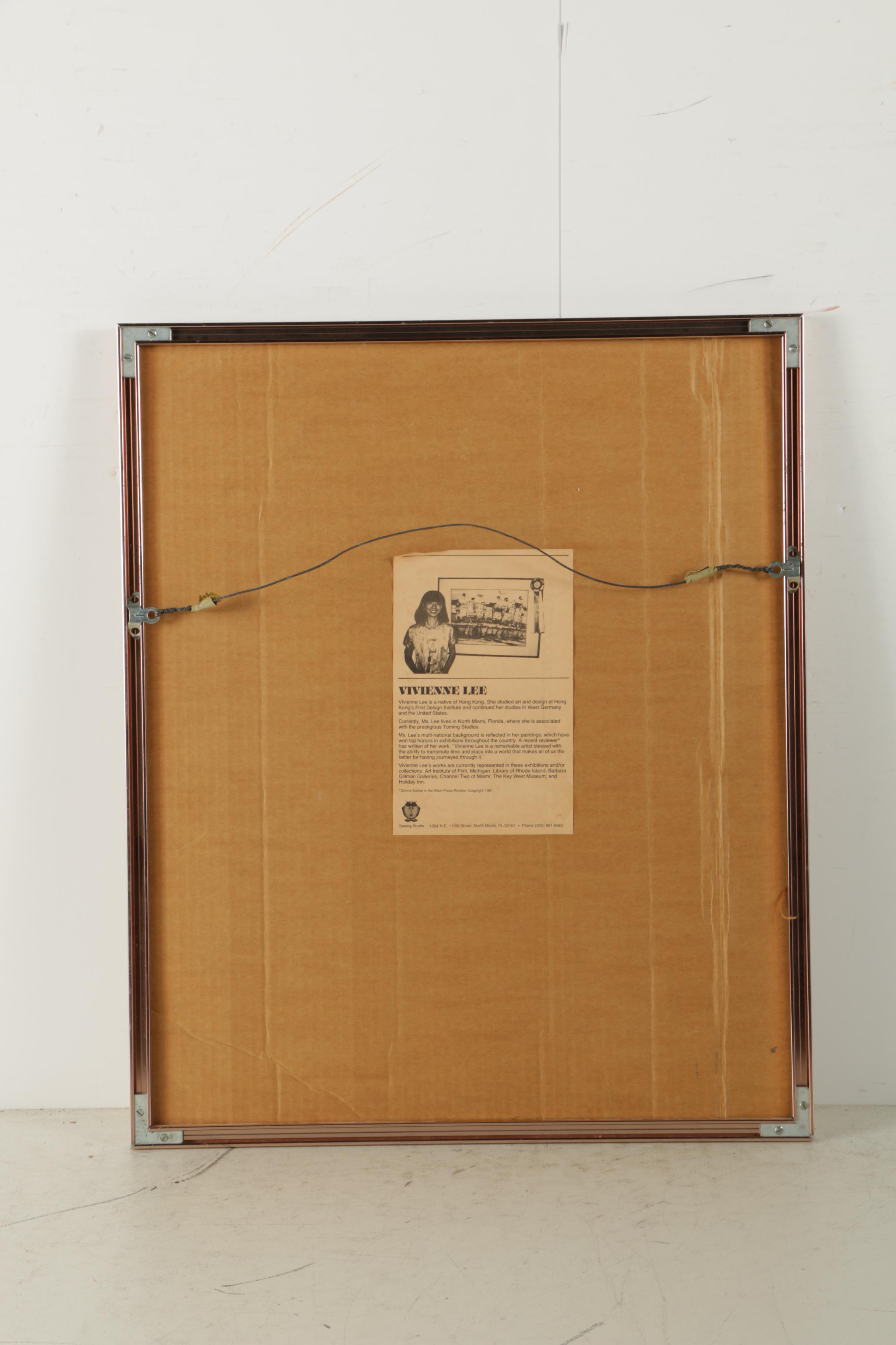 Vivienne Lee 1980s Watercolor Painting on Paper of Chinese Village Landscape