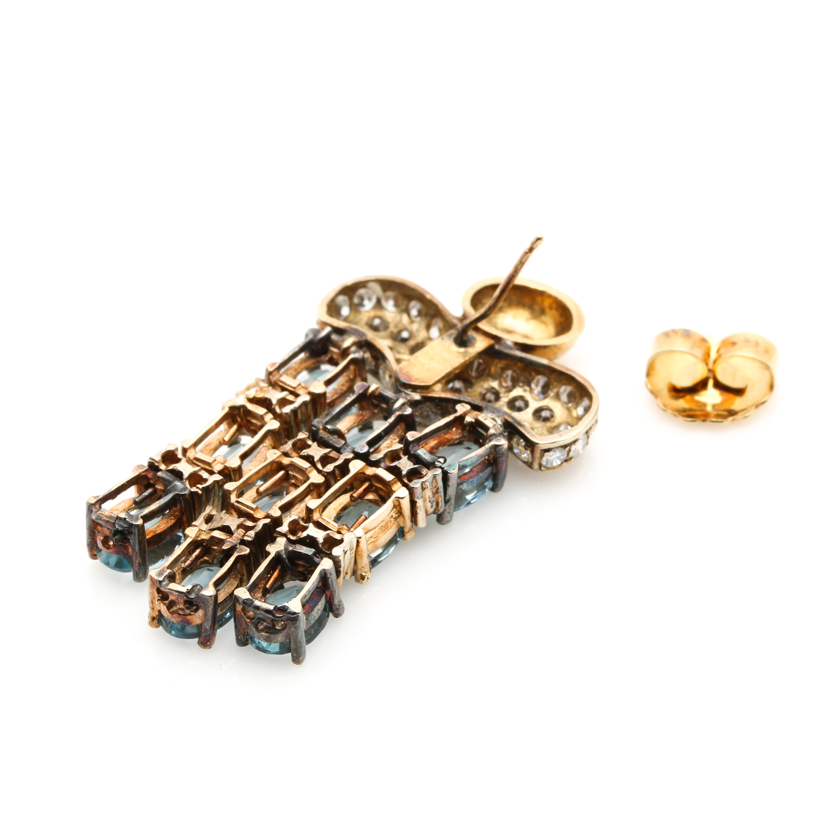 14K and 18K Yellow Gold 5.32 CTW Aquamarine and 1.69 CTW Diamond Single Earring