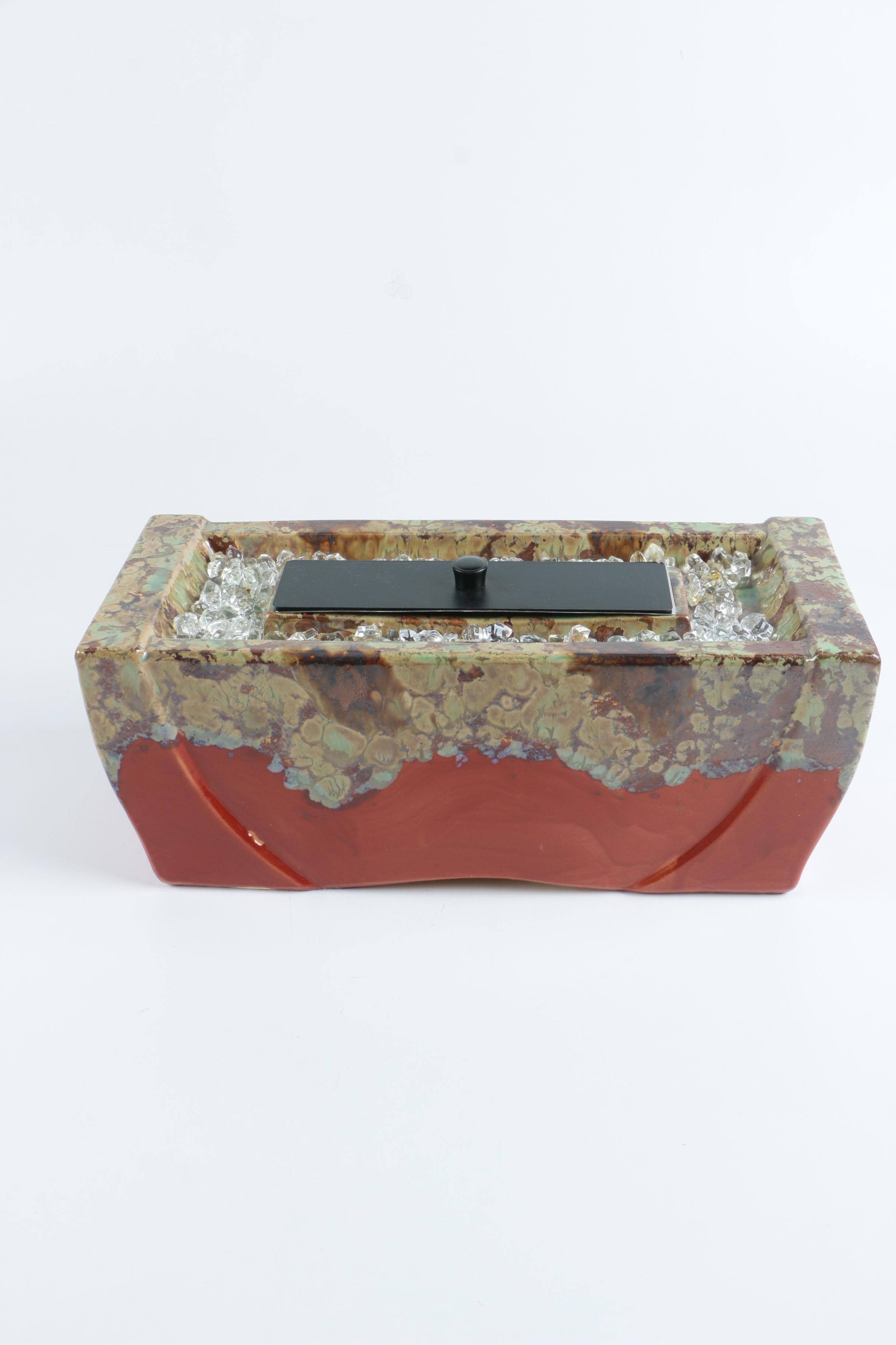 Ceramic Oil Burner With Petrified Wood Specimen