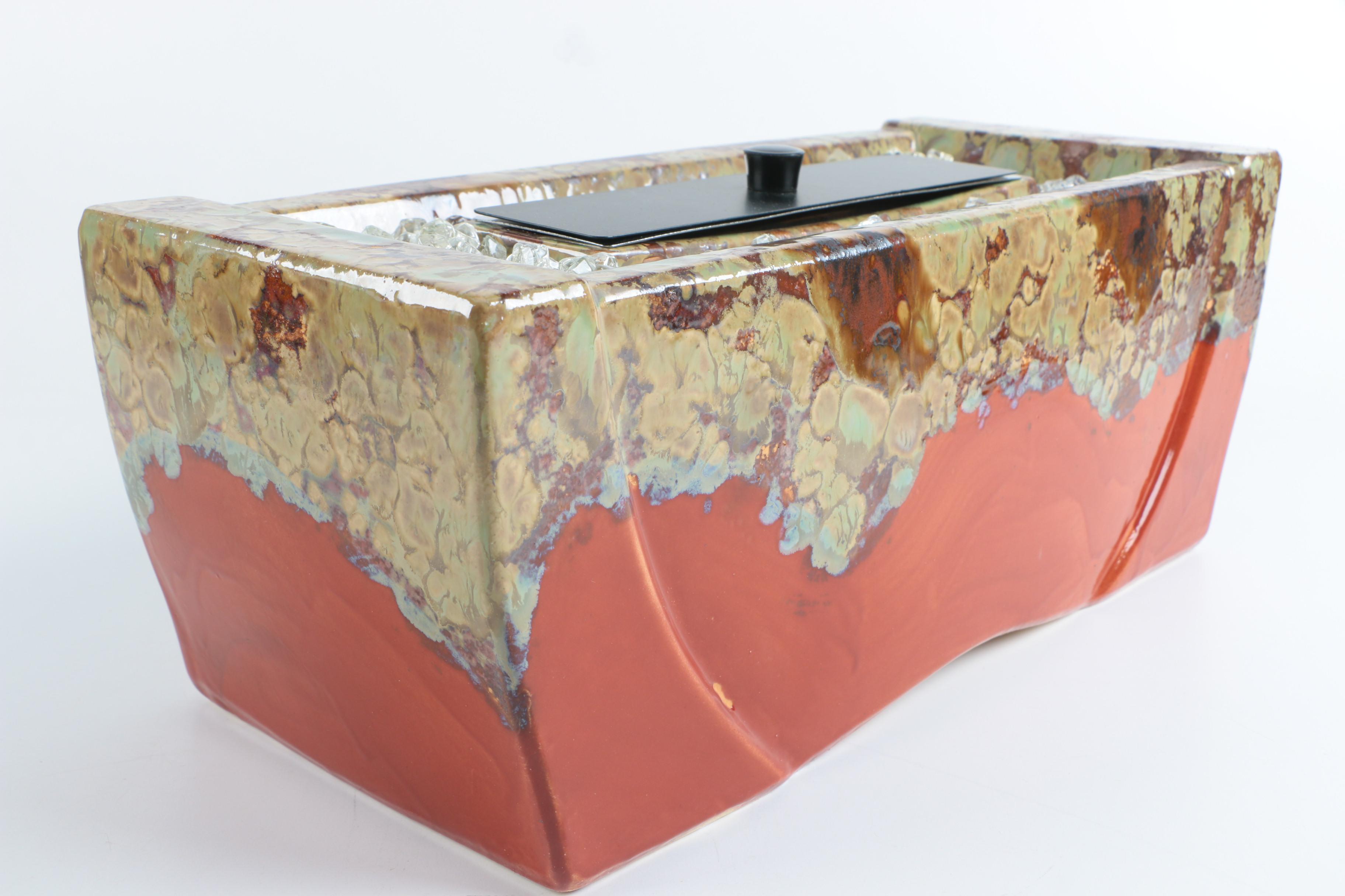 Ceramic Oil Burner With Petrified Wood Specimen