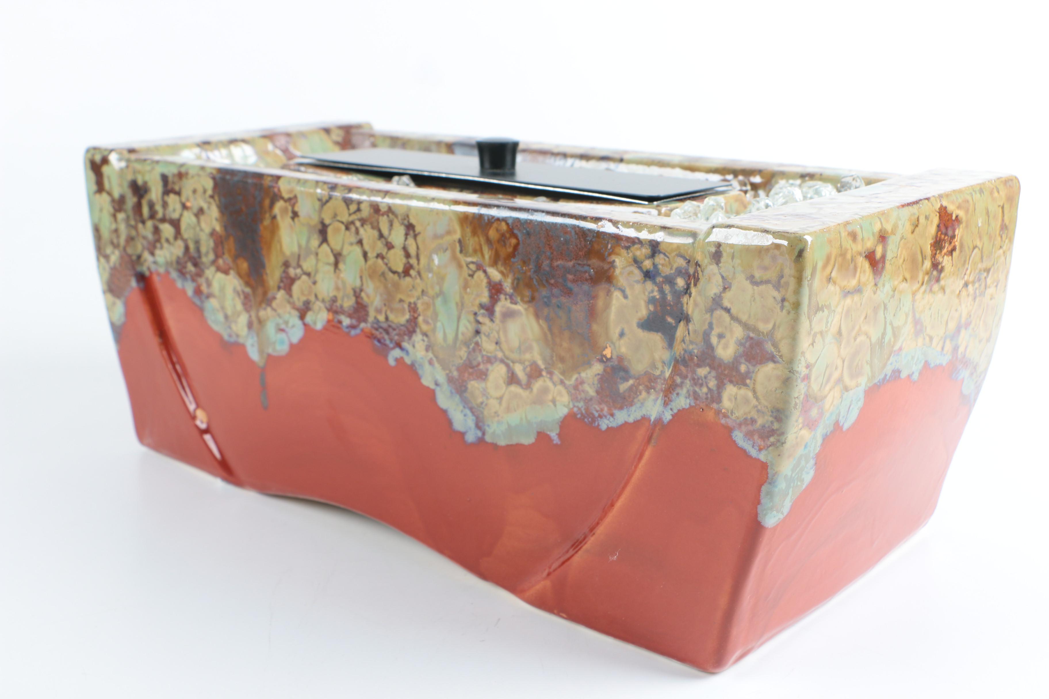 Ceramic Oil Burner With Petrified Wood Specimen