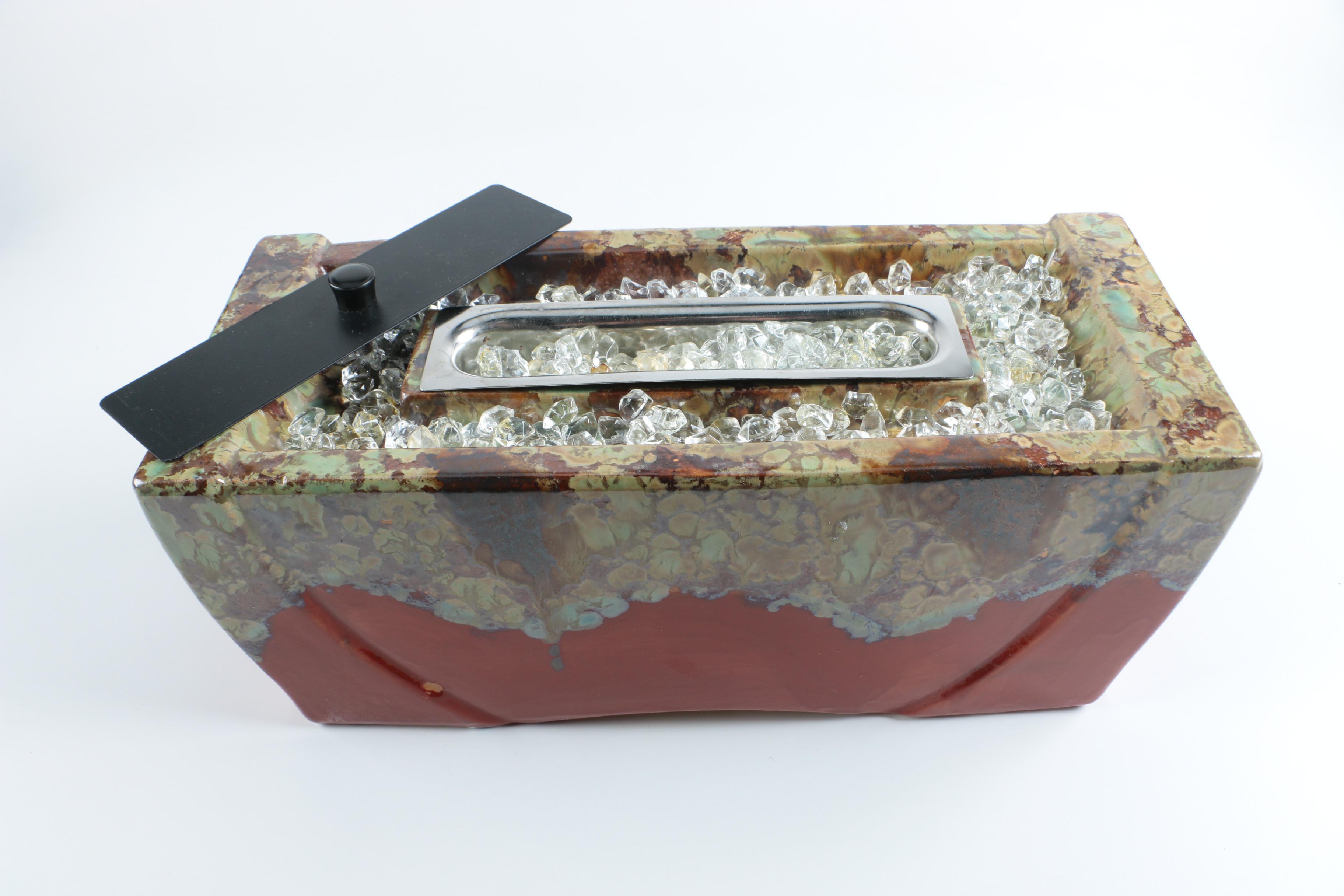 Ceramic Oil Burner With Petrified Wood Specimen