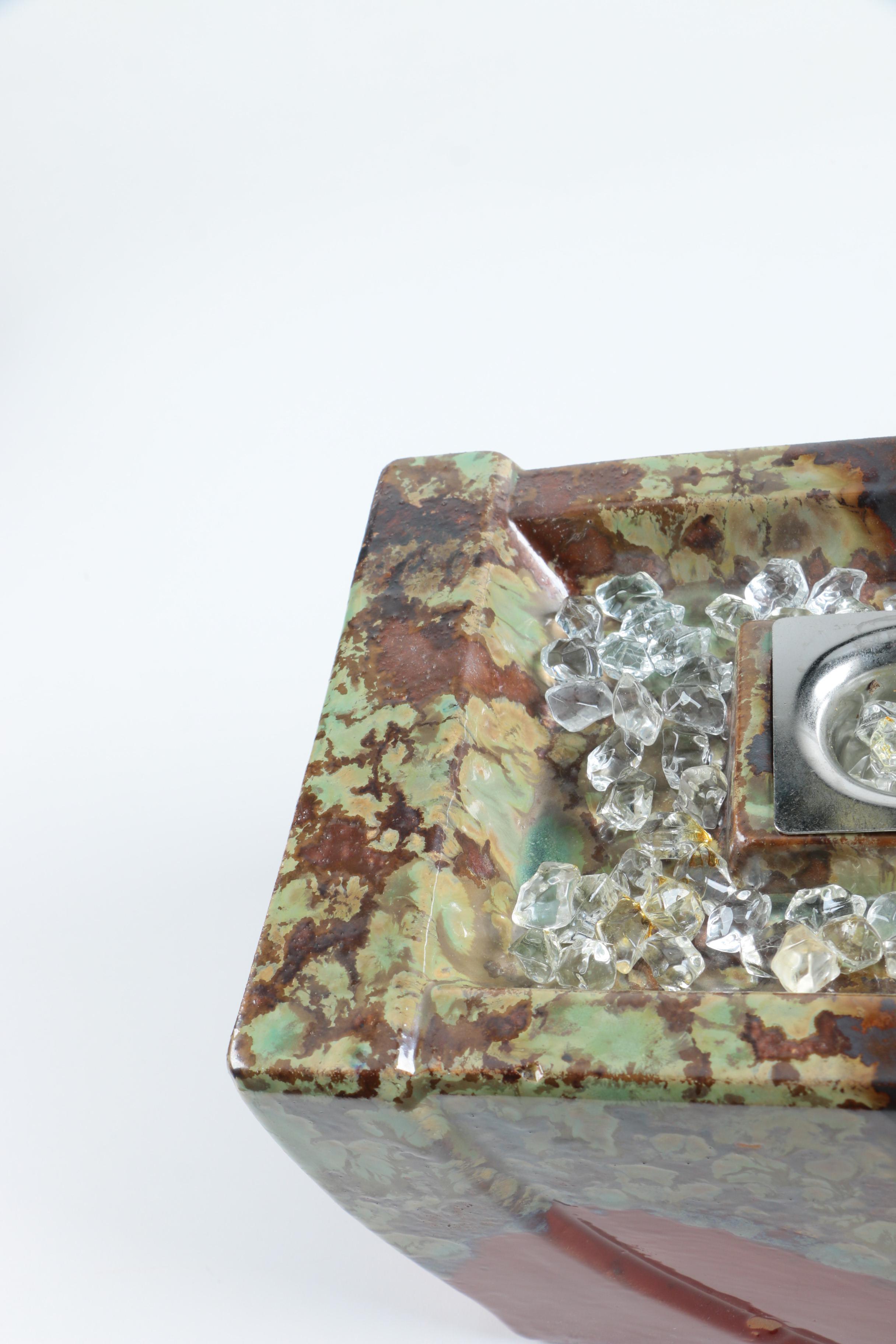 Ceramic Oil Burner With Petrified Wood Specimen