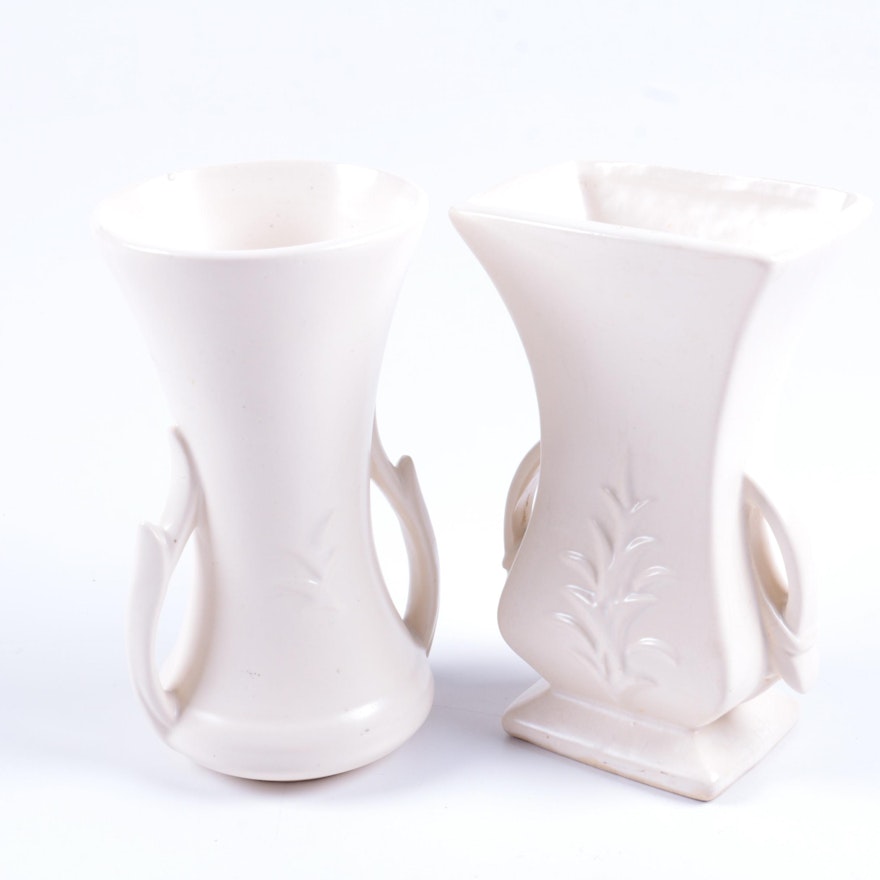 McCoy Matte White Trophy Style Vases