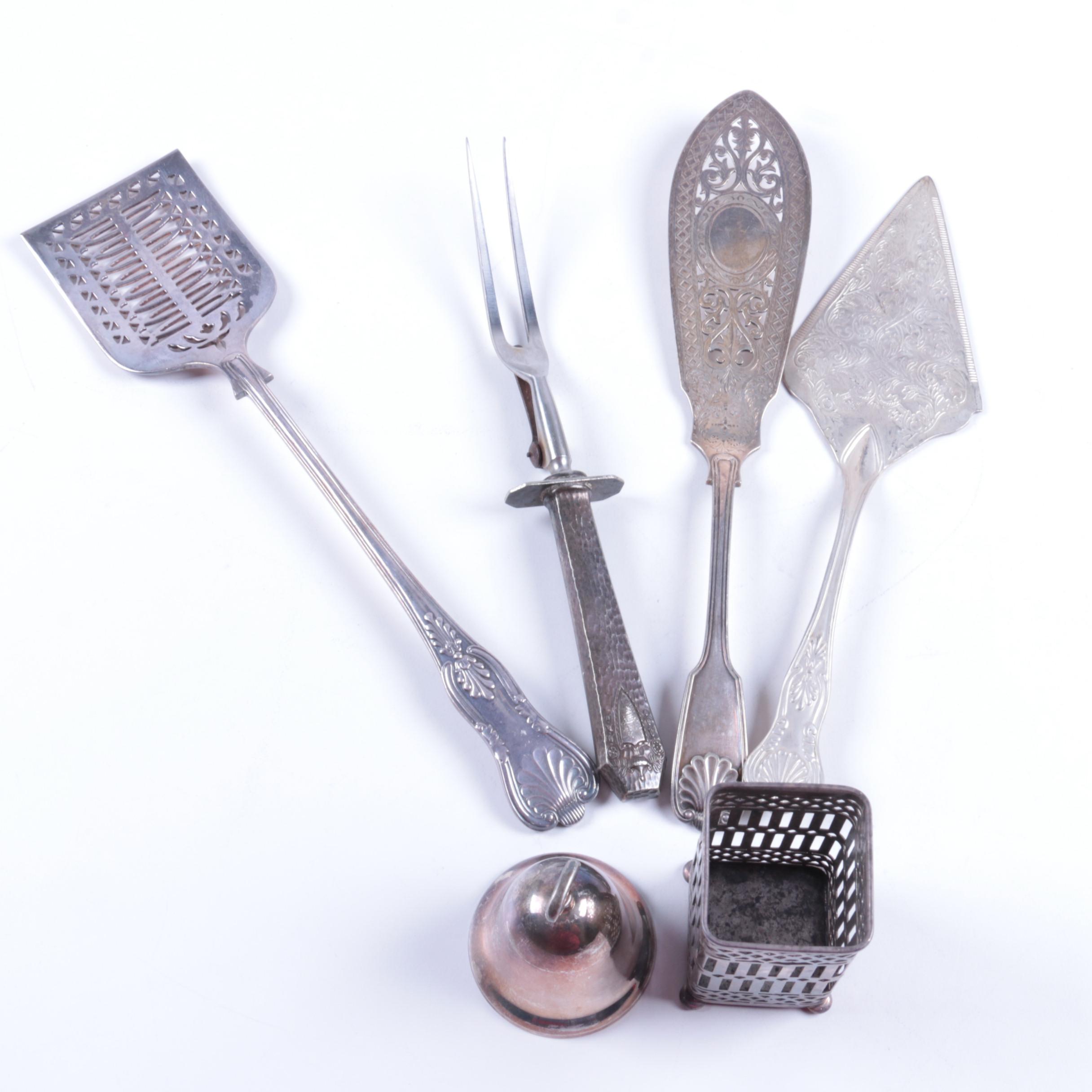 Reed & Barton Silver Plate Christmas Bell and Other Silver Plate Utensils