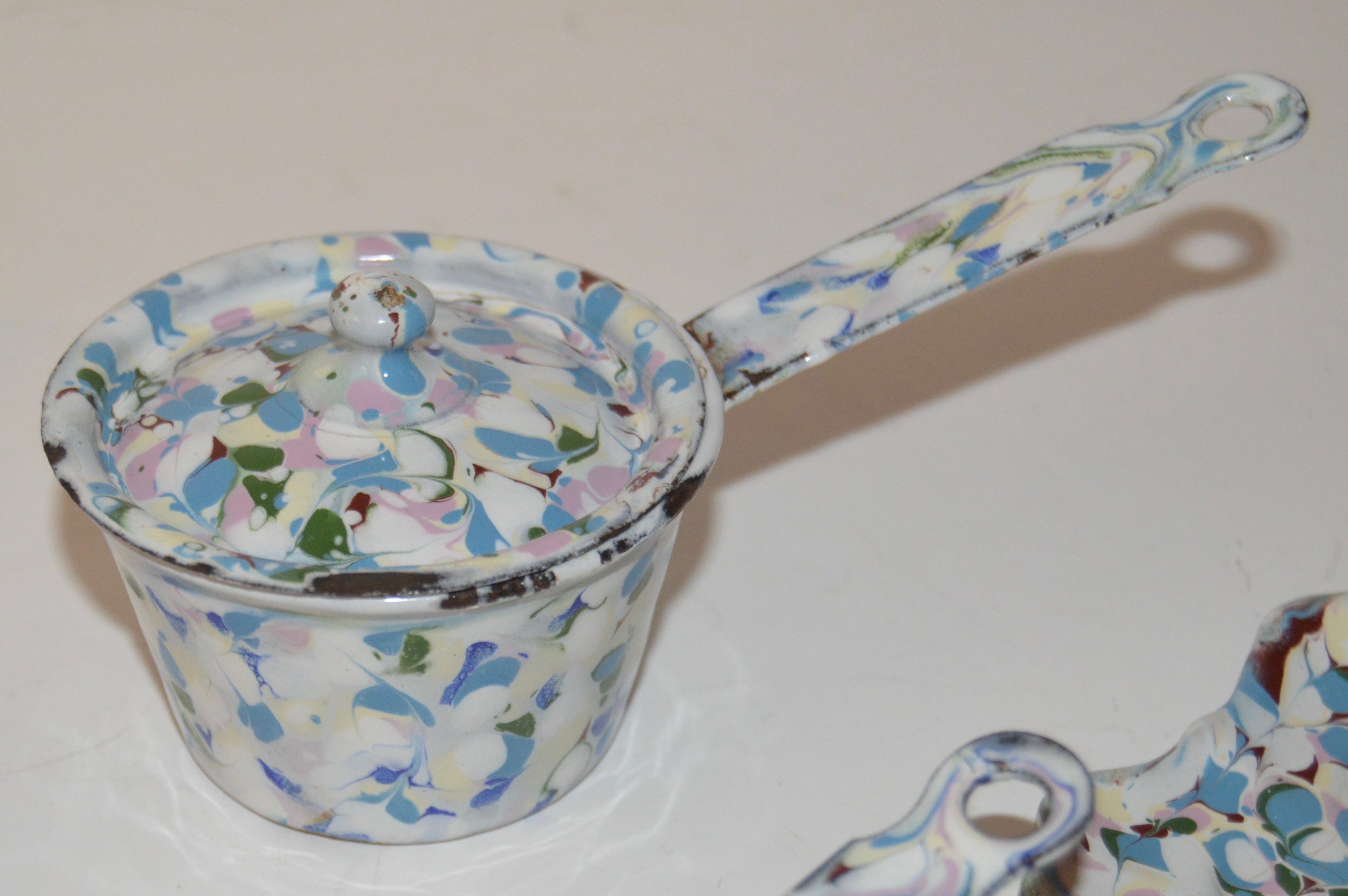 Vintage Enamelware Miniature Cooking Pots