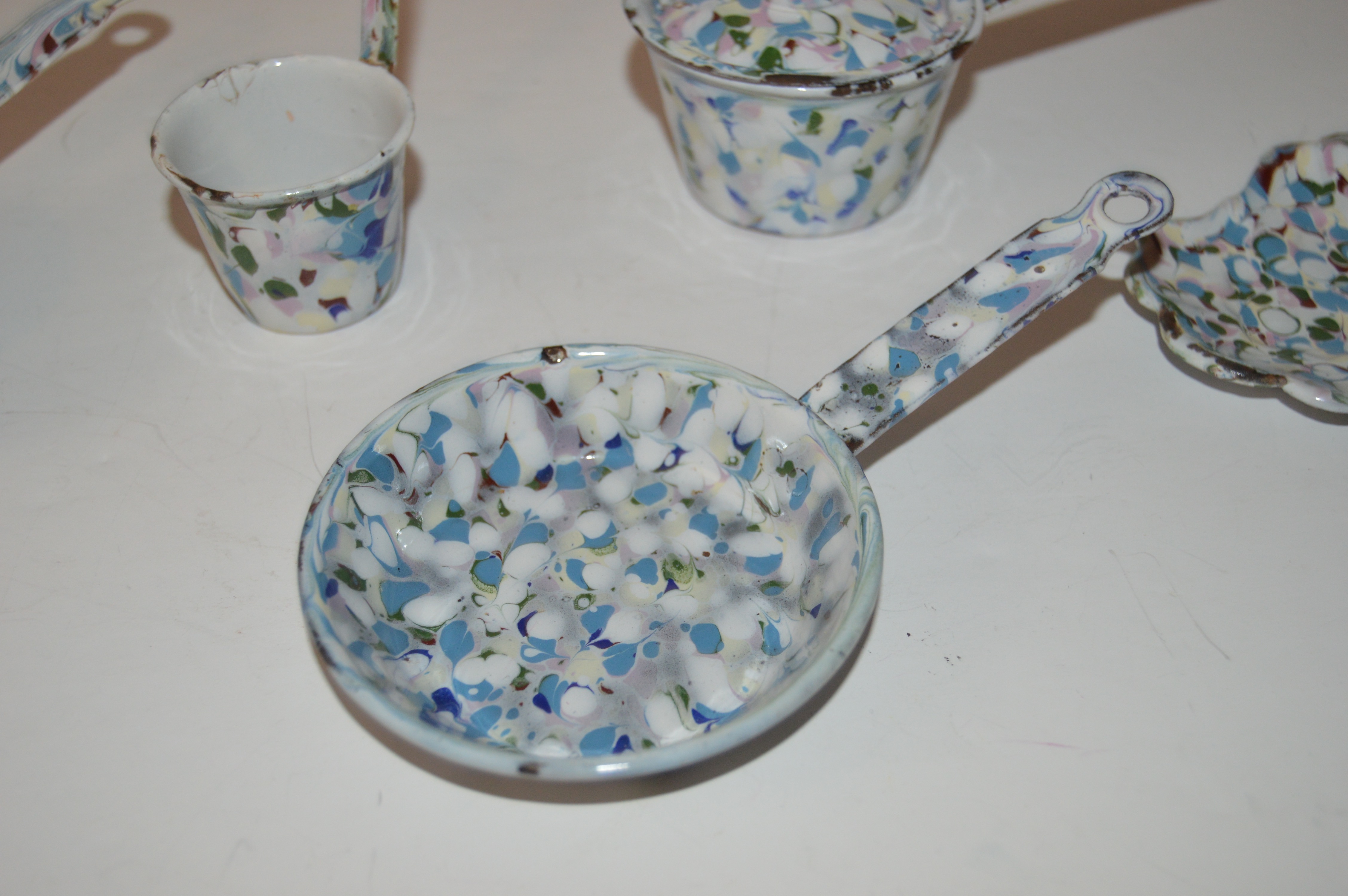 Vintage Enamelware Miniature Cooking Pots