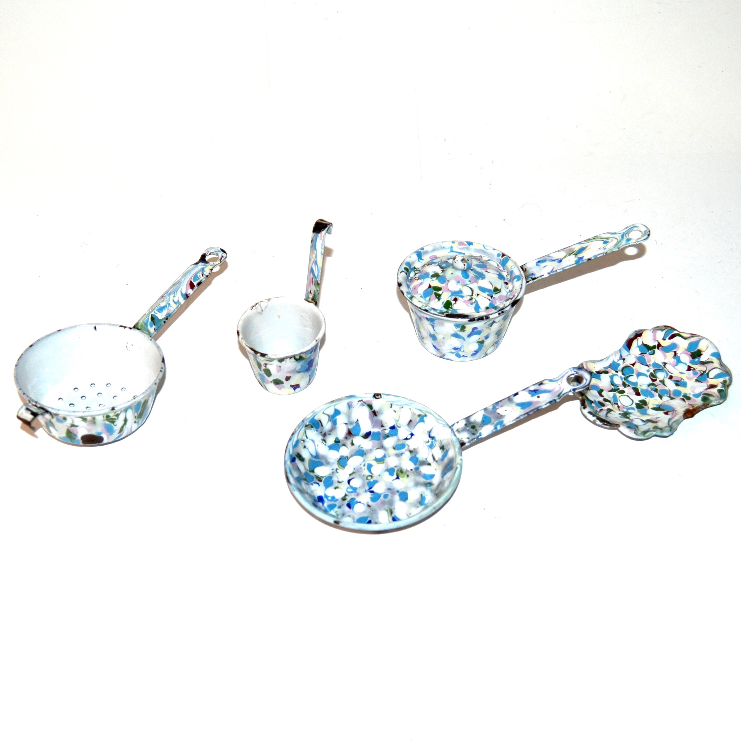 Vintage Enamelware Miniature Cooking Pots