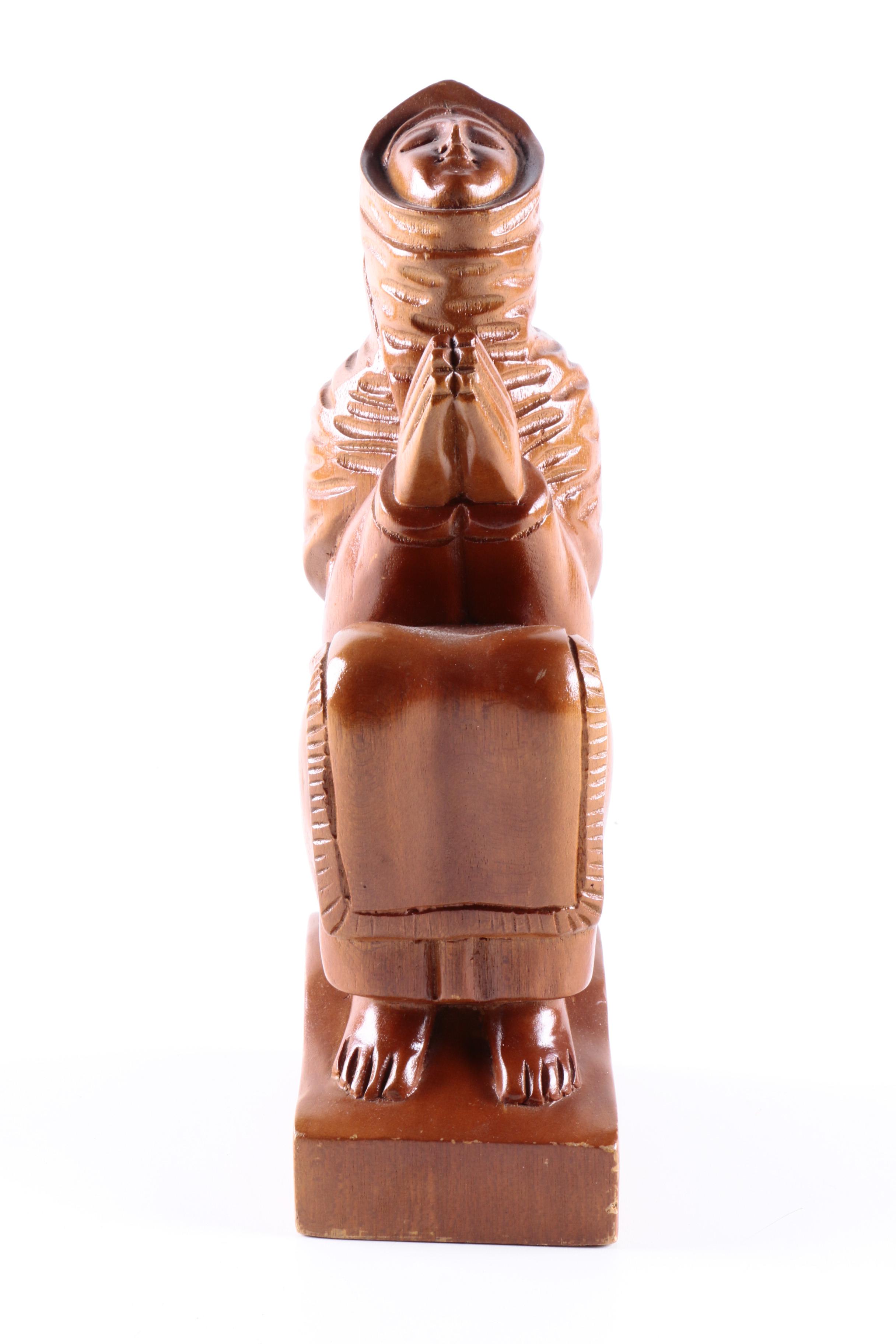 Carved Wood Figurine of Woman Praying