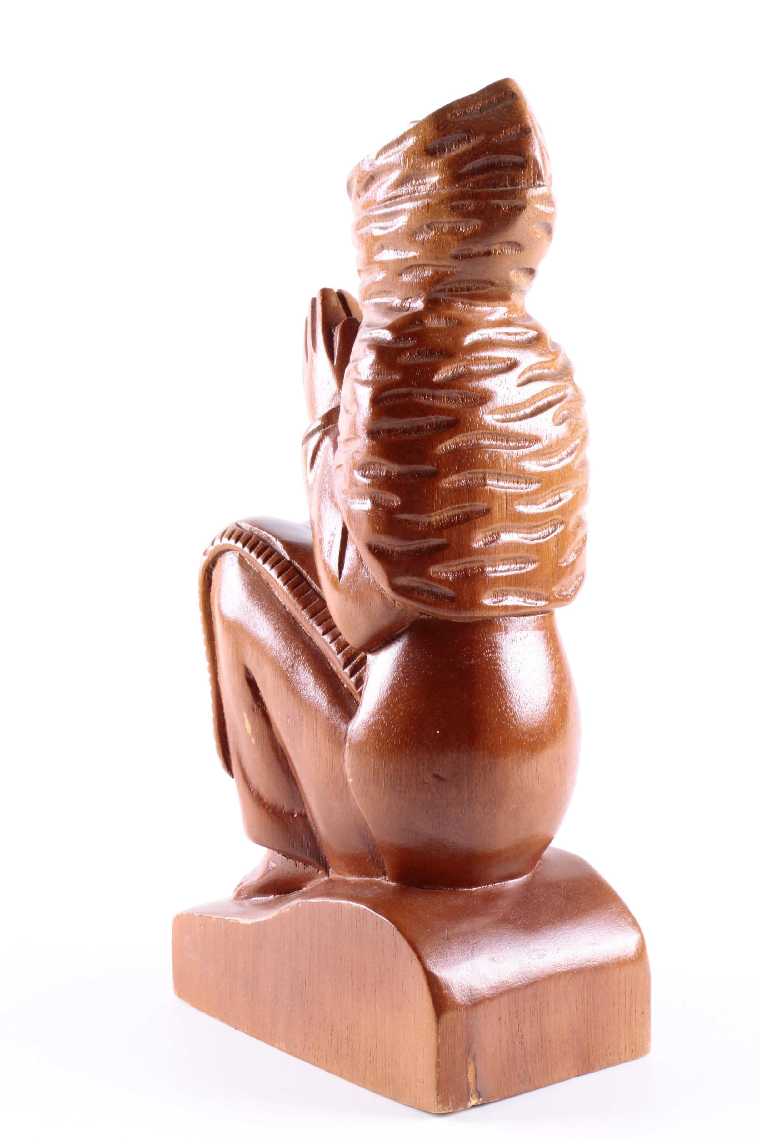 Carved Wood Figurine of Woman Praying