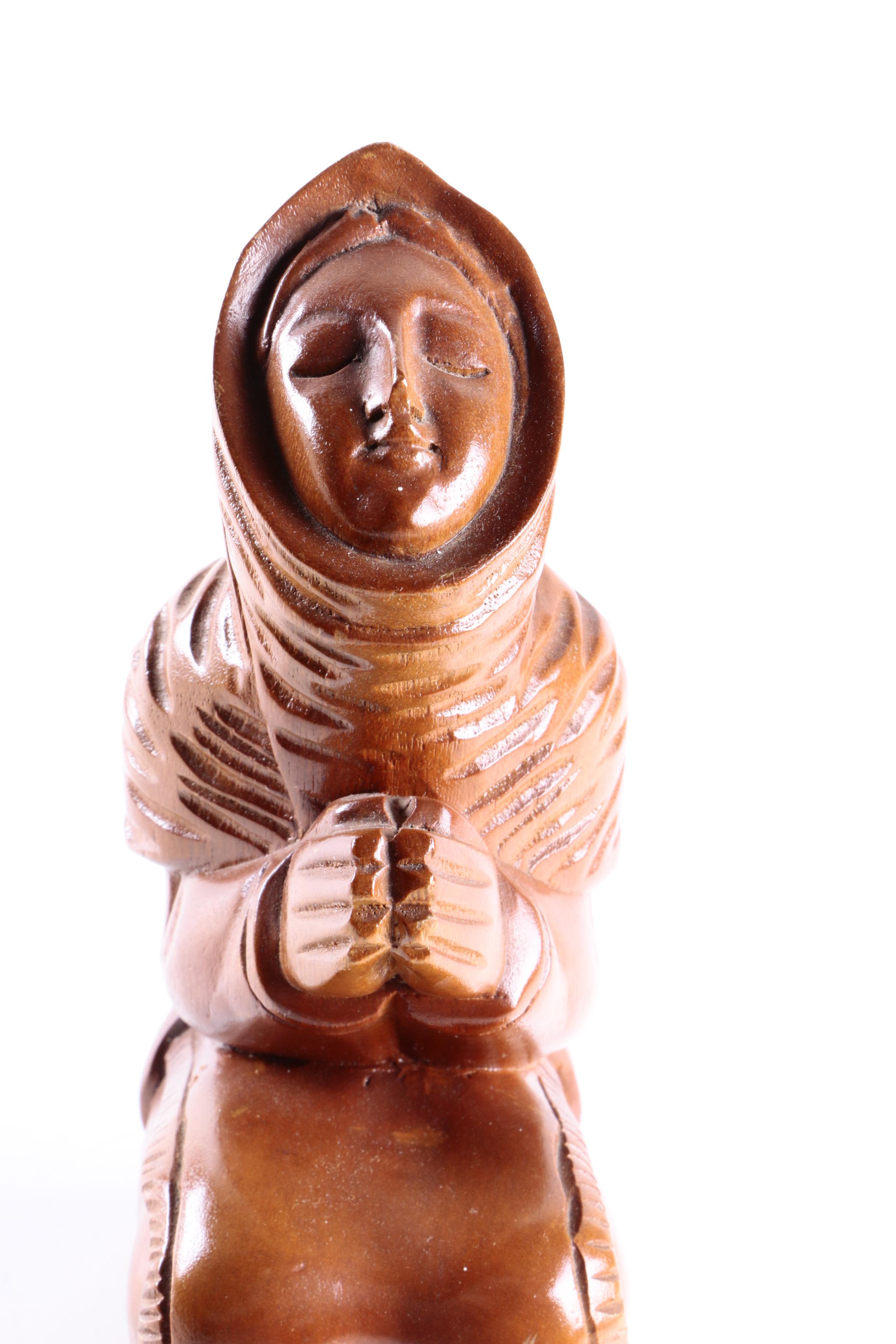 Carved Wood Figurine of Woman Praying