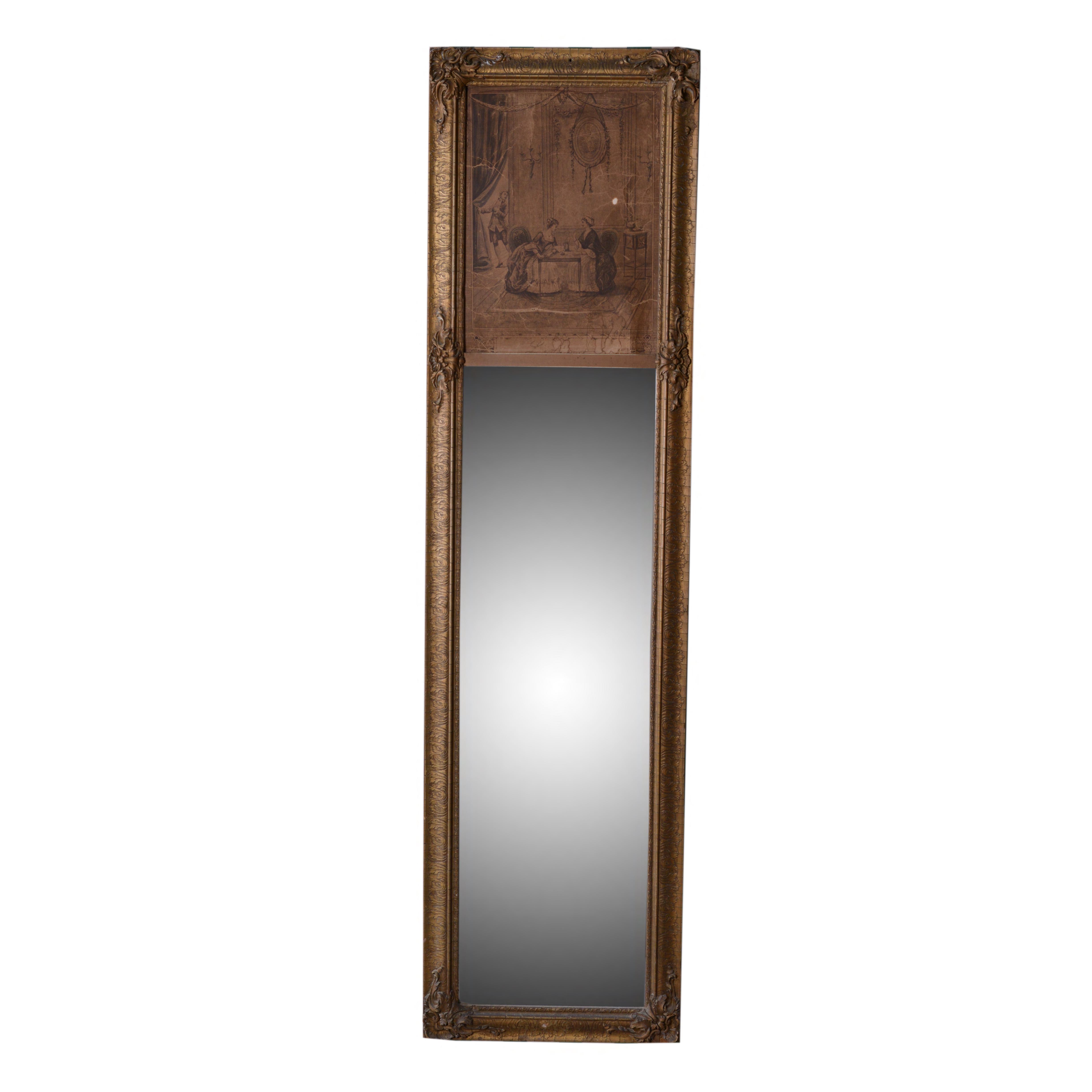 Vintage Neoclassical Style Wall Mirror with Engraving Print
