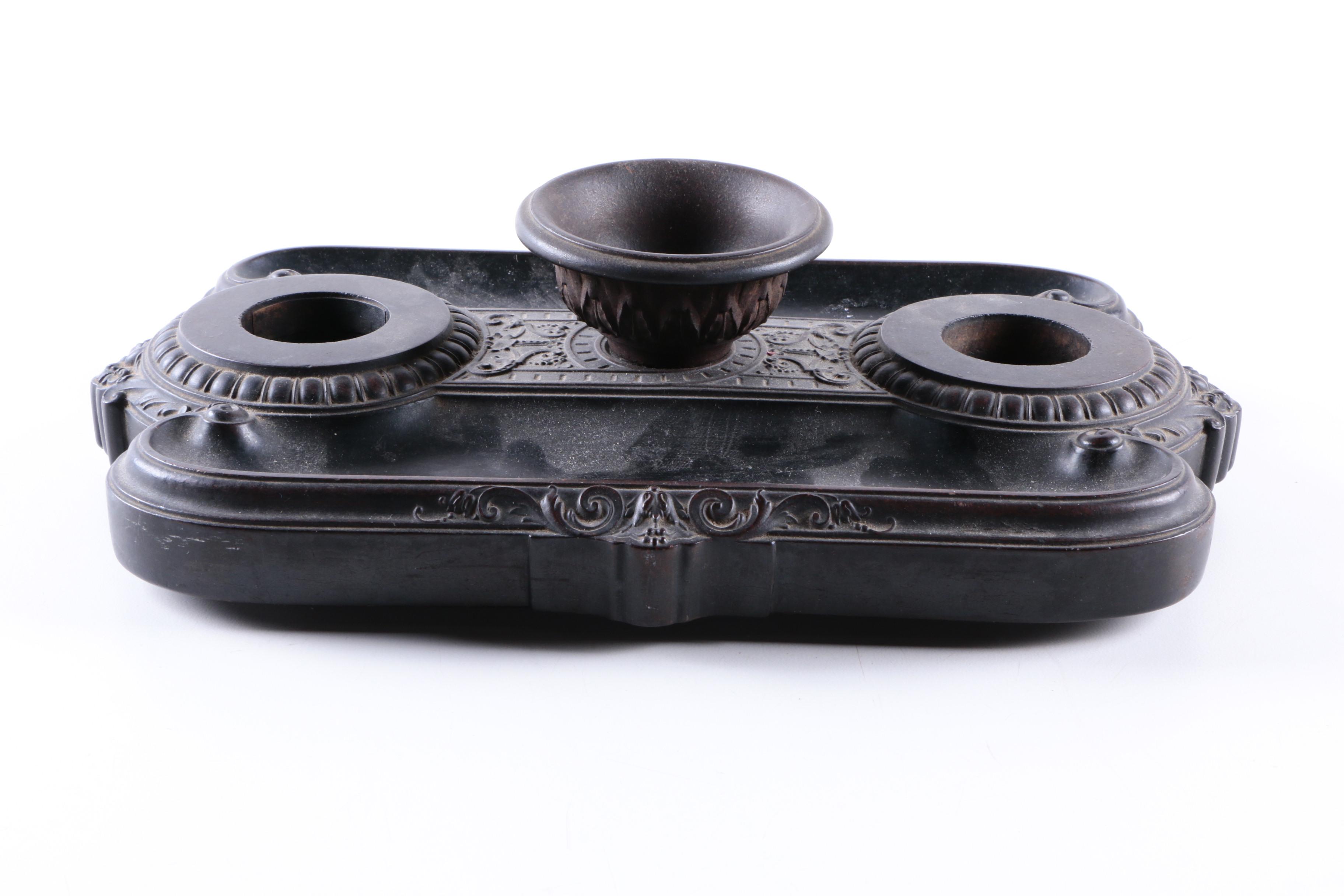 Antique Carved Wooden Inkwell