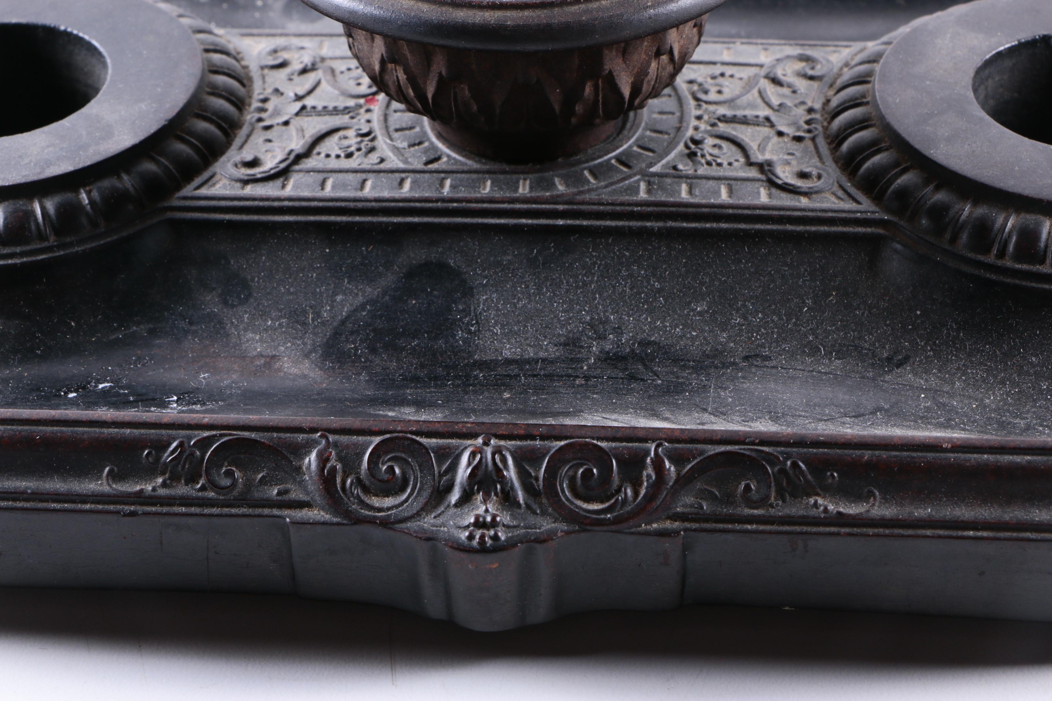 Antique Carved Wooden Inkwell