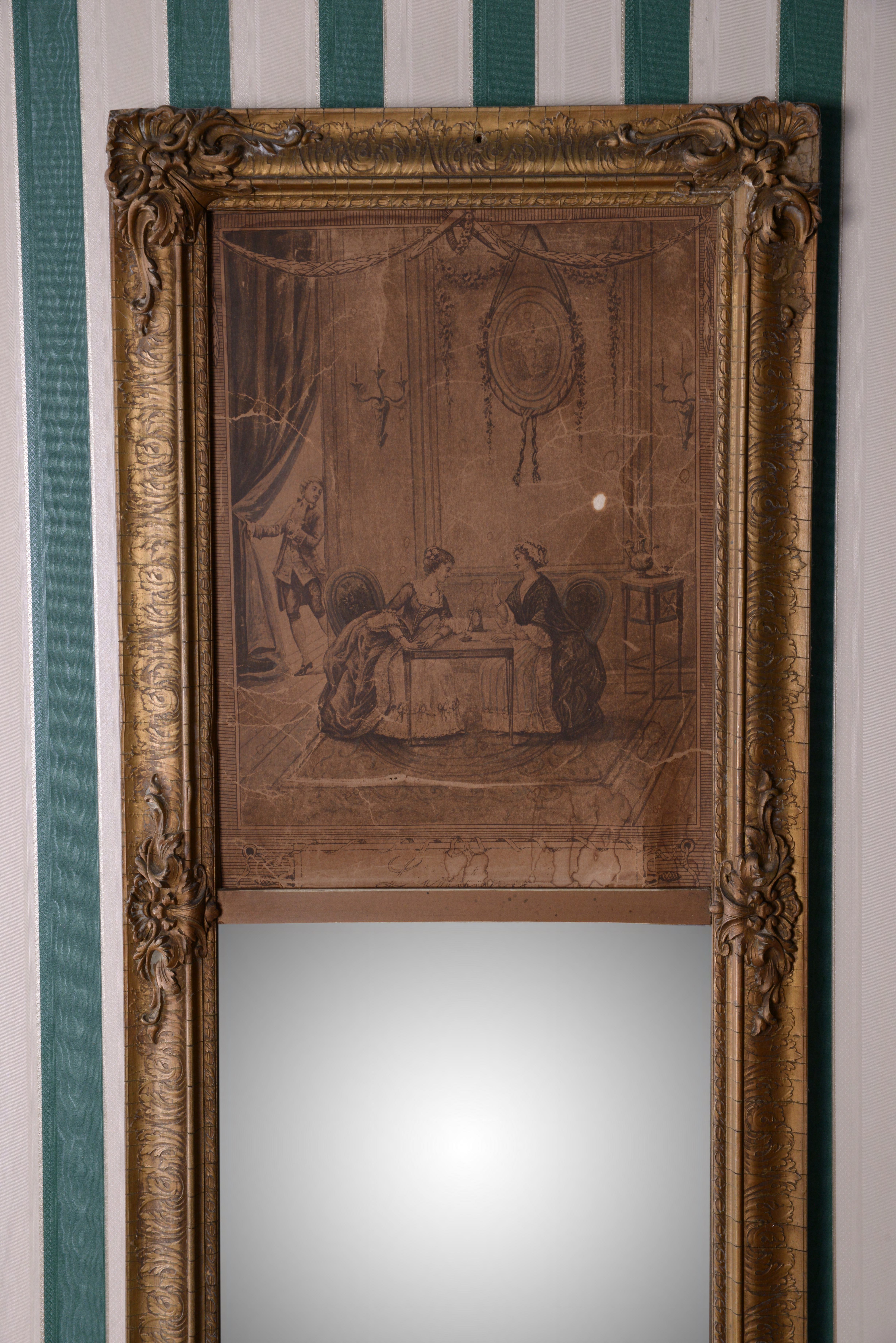 Vintage Neoclassical Style Wall Mirror with Engraving Print
