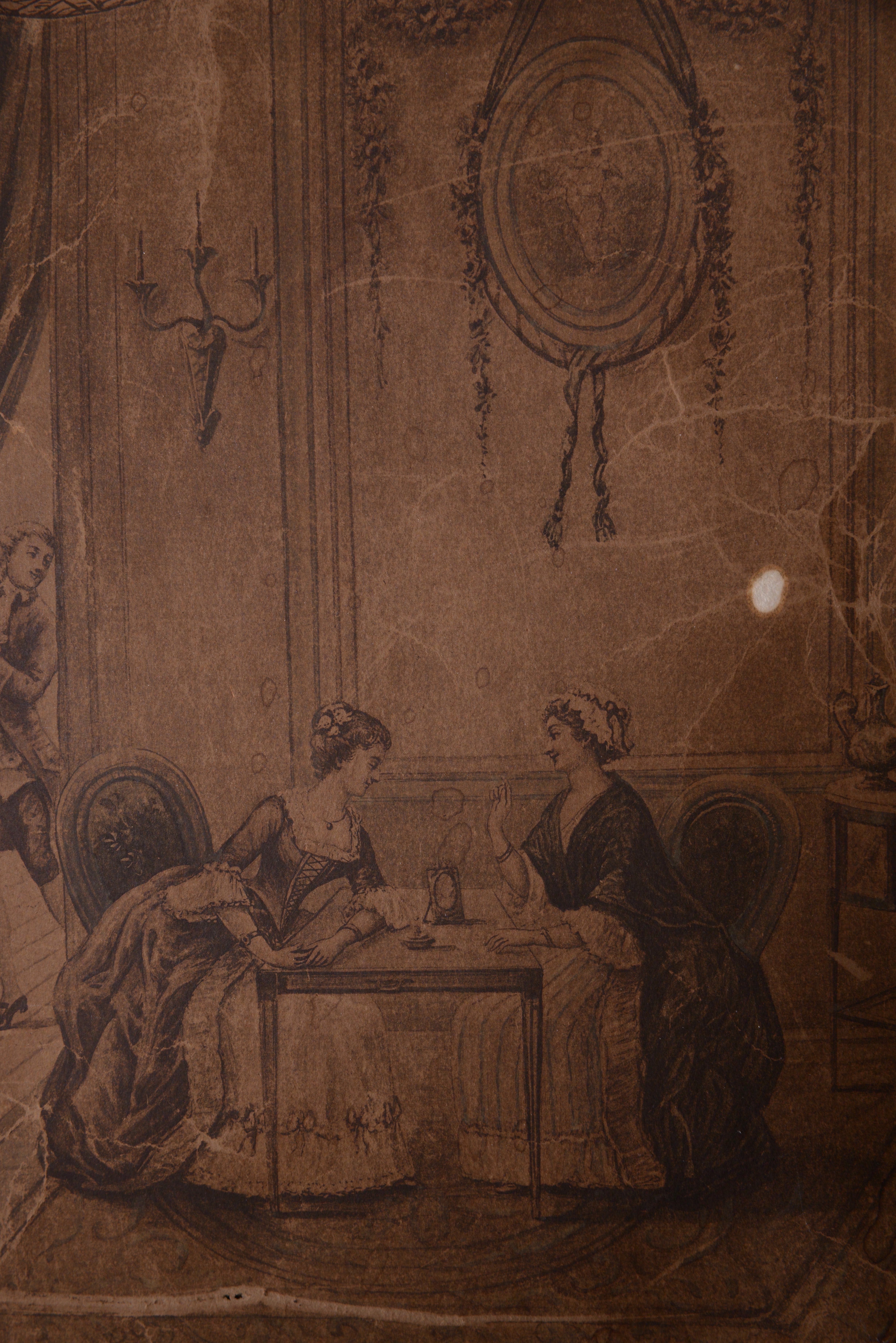 Vintage Neoclassical Style Wall Mirror with Engraving Print