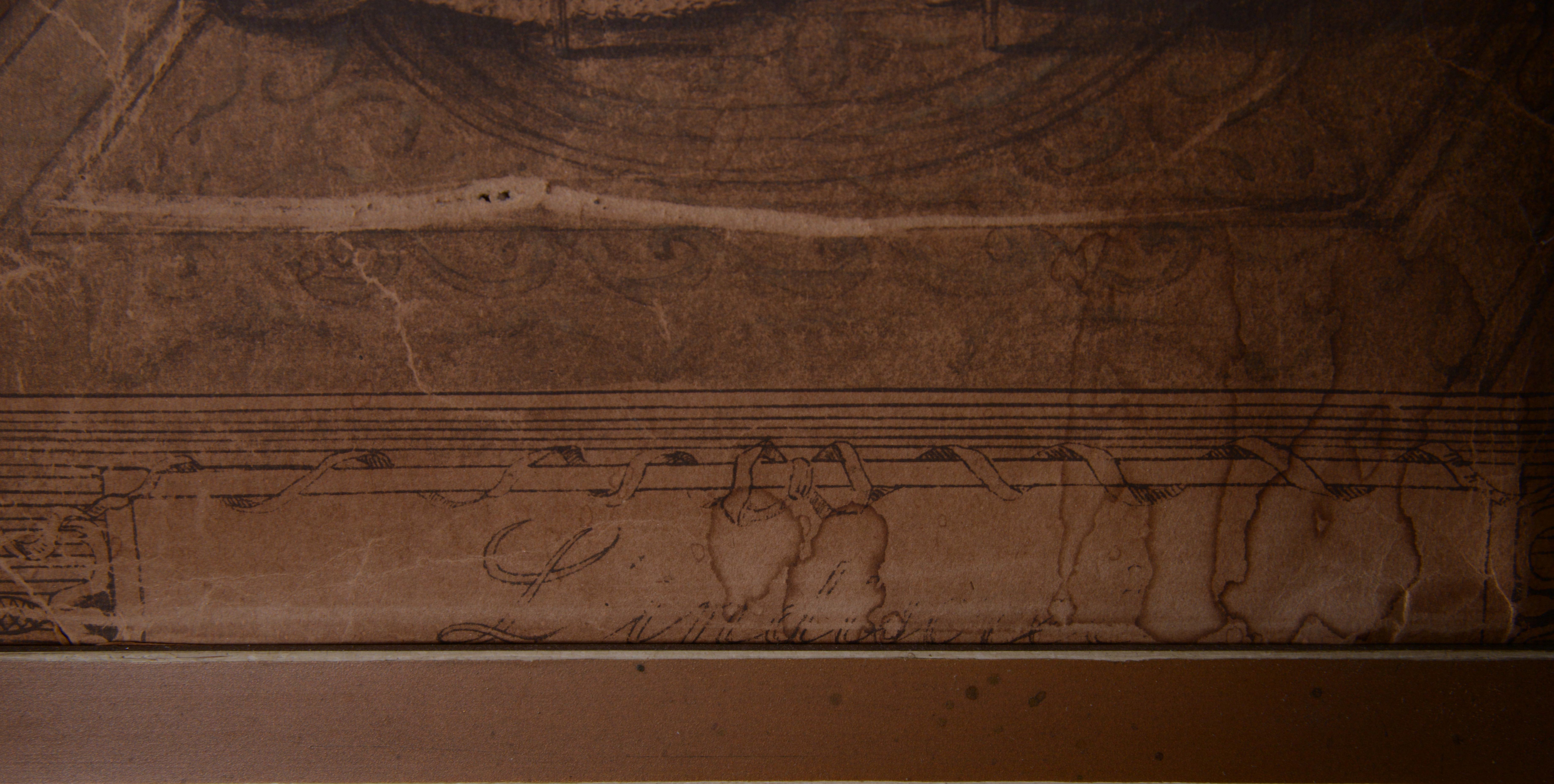 Vintage Neoclassical Style Wall Mirror with Engraving Print