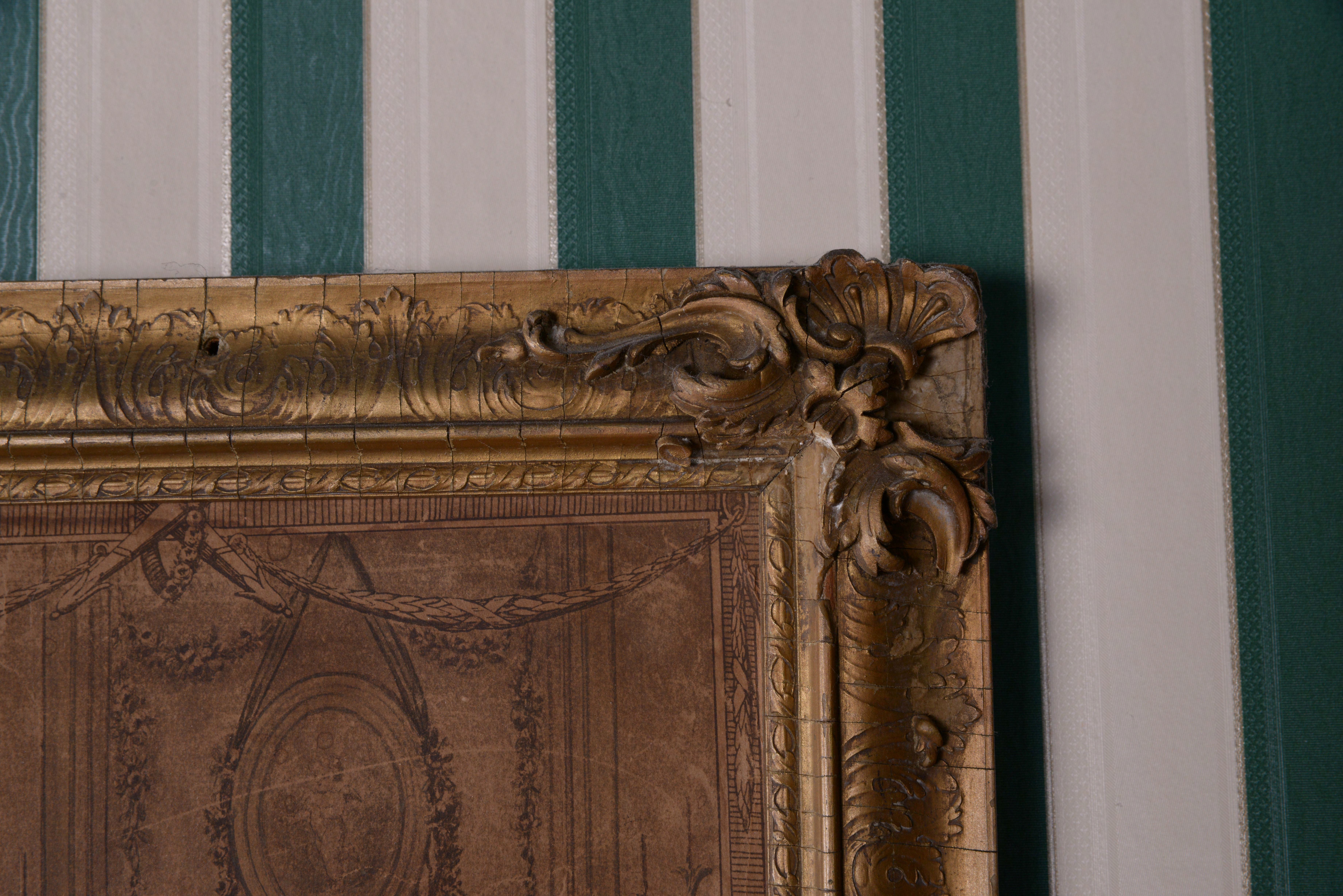 Vintage Neoclassical Style Wall Mirror with Engraving Print