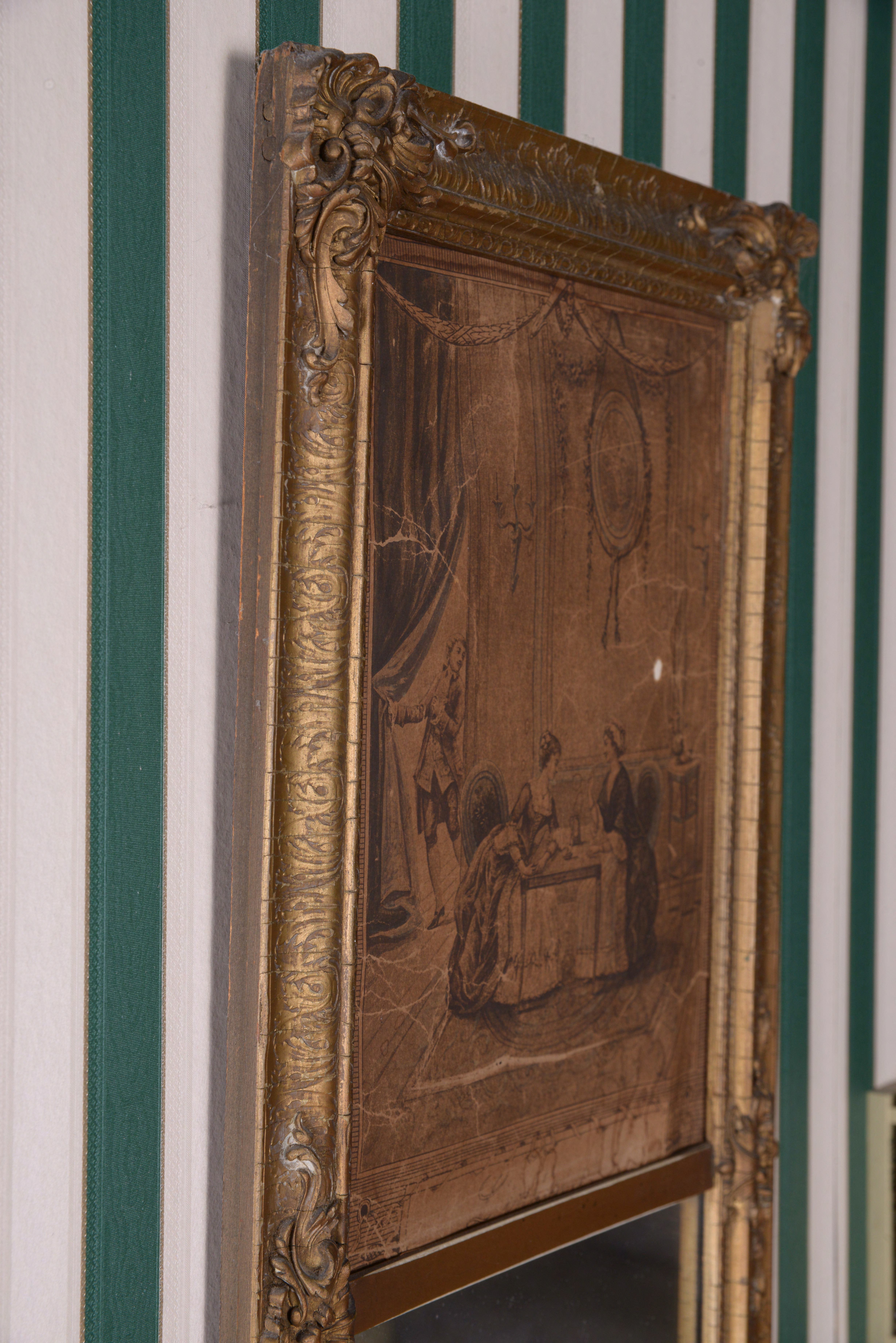 Vintage Neoclassical Style Wall Mirror with Engraving Print