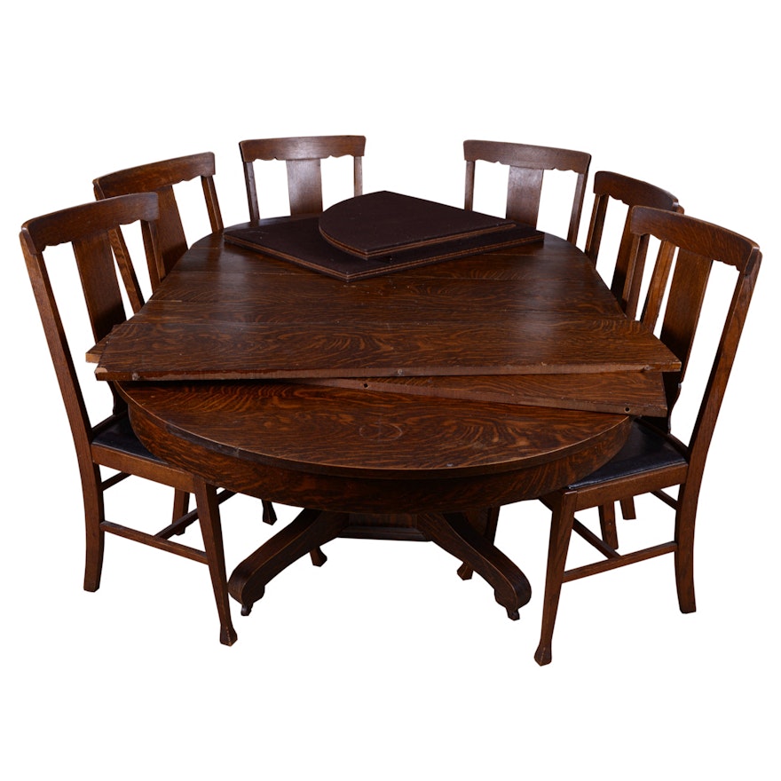 Vintage Oak-Grained Dining Table with Chairs by Victoriaville Furniture Company