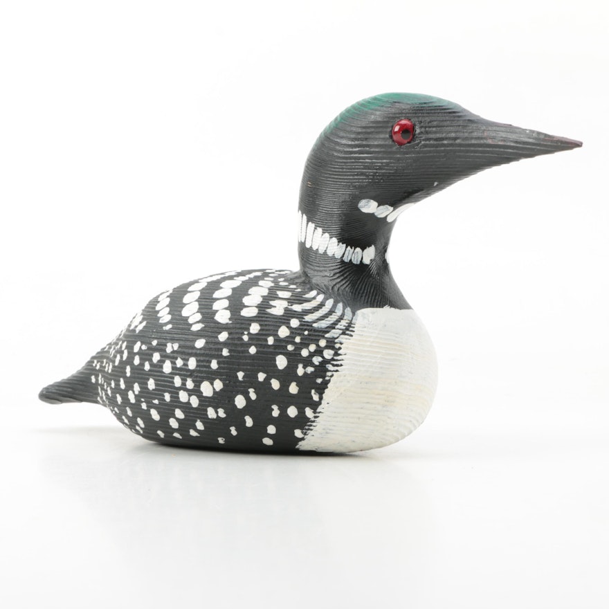 P. Uzelac 1991 Carved and Painted Wooden Loon