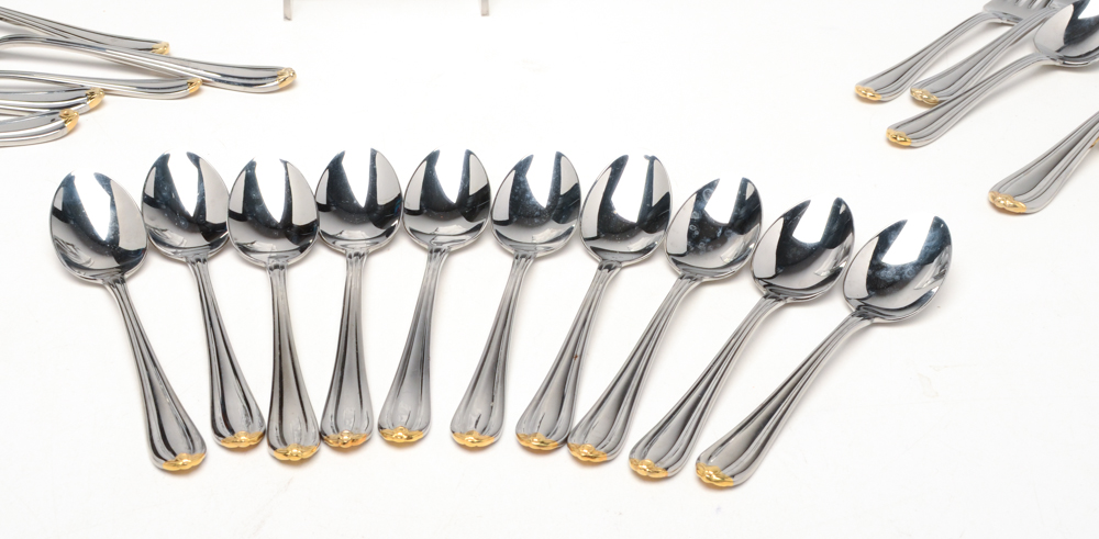 Gorham "Melon Bud" Gold Plate and Stainless Flatware Set for Twelve