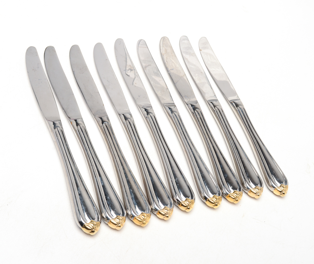 Gorham "Melon Bud" Gold Plate and Stainless Flatware Set for Twelve