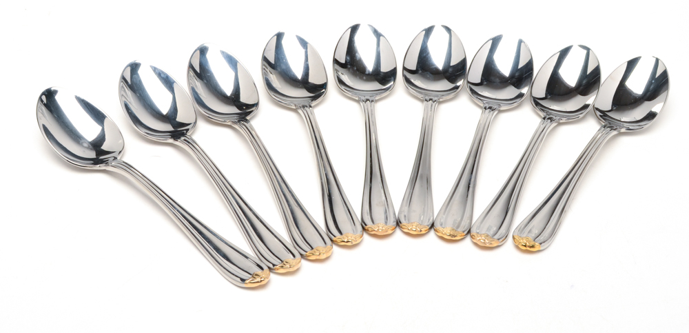 Gorham "Melon Bud" Gold Plate and Stainless Flatware Set for Twelve