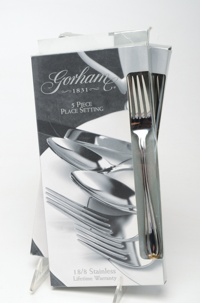 Gorham "Melon Bud" Gold Plate and Stainless Flatware Set for Twelve