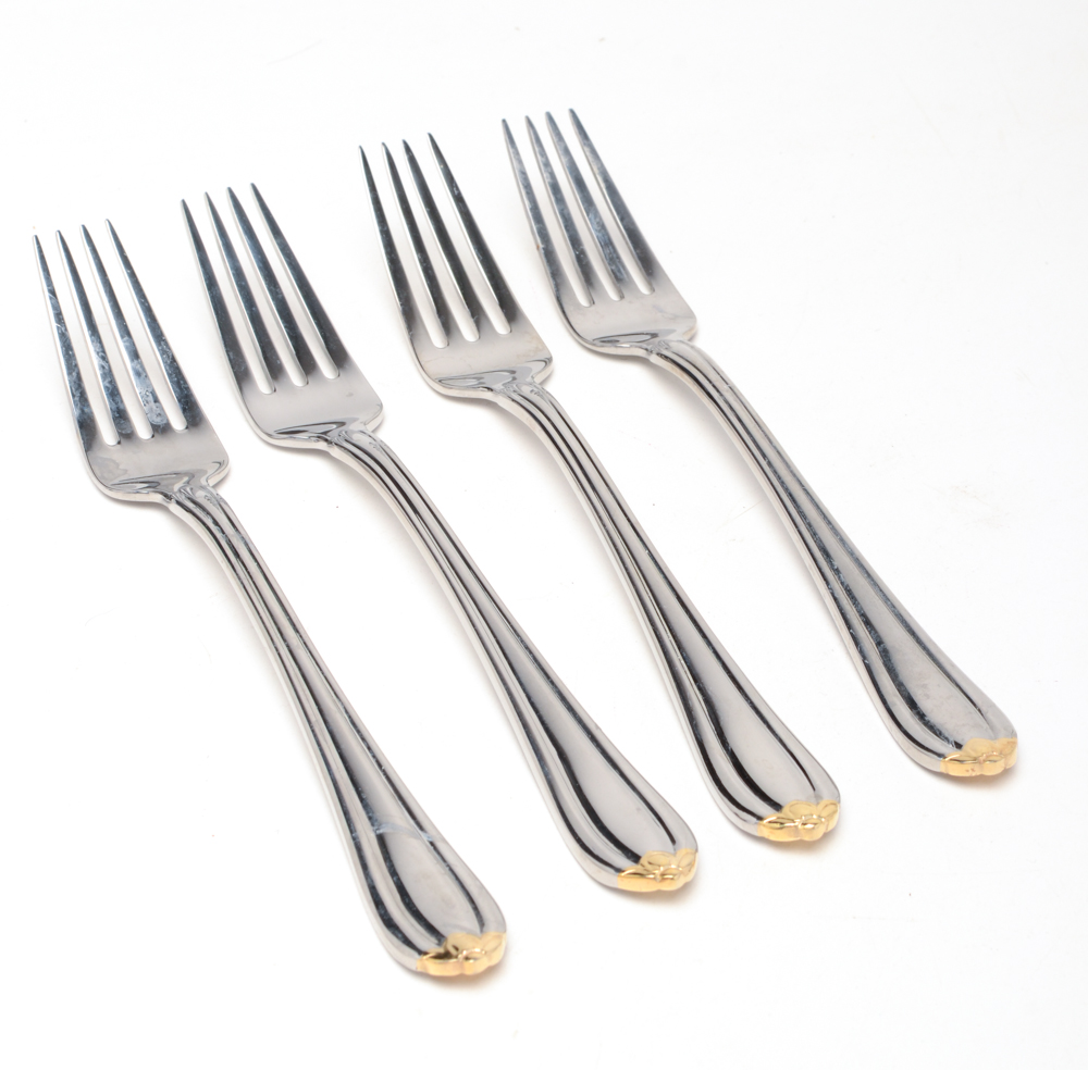 Gorham "Melon Bud" Gold Plate and Stainless Flatware Set for Twelve