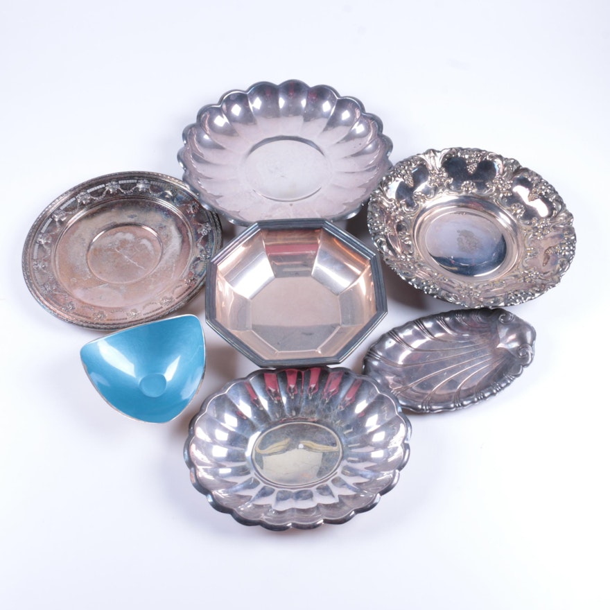 Reed & Barton Triangular Silver Plate and Enameled Bowl and Assorted Serveware