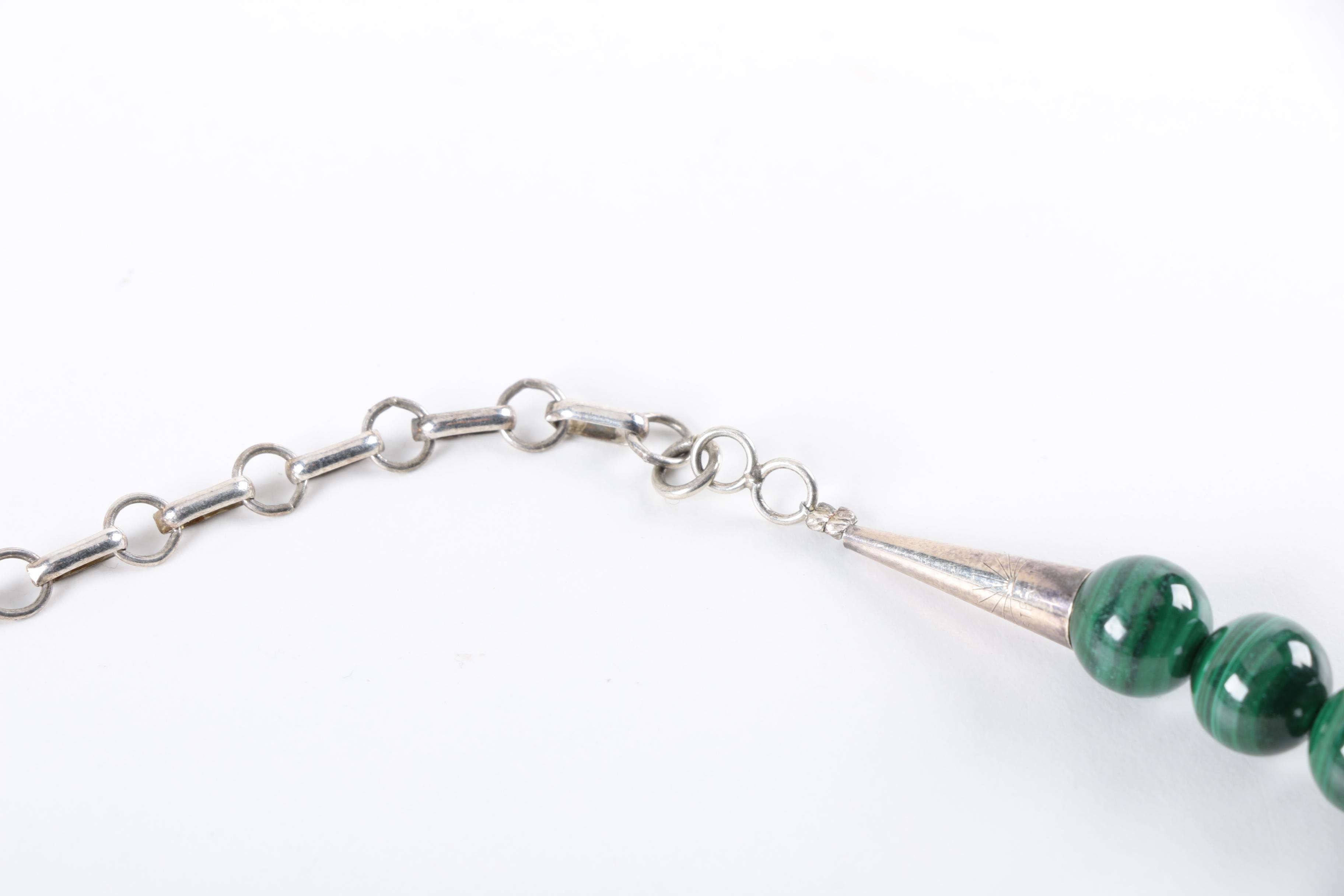 Raymond Delgarito for Running Bear Shop Sterling Silver Malachite Necklace