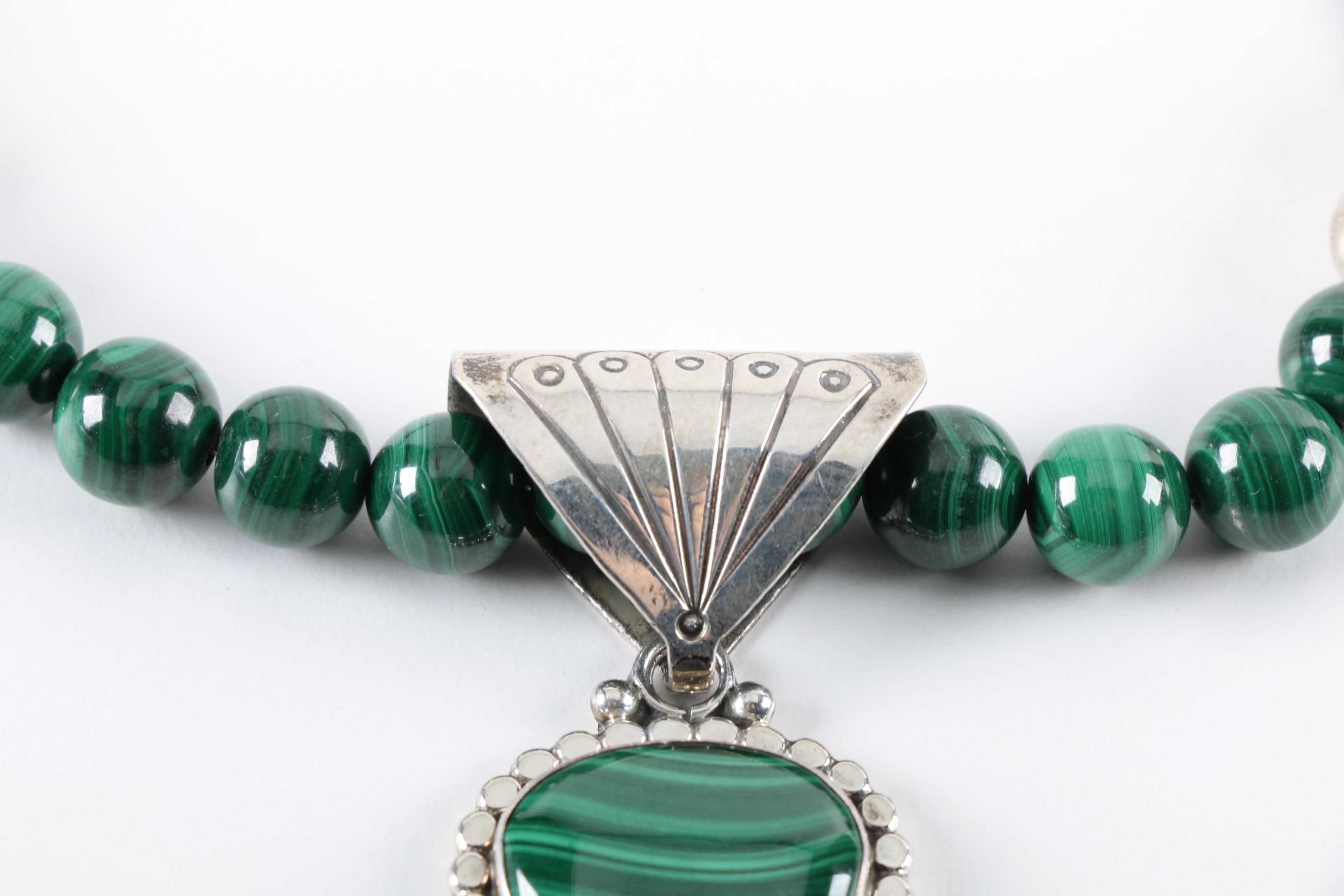 Raymond Delgarito for Running Bear Shop Sterling Silver Malachite Necklace