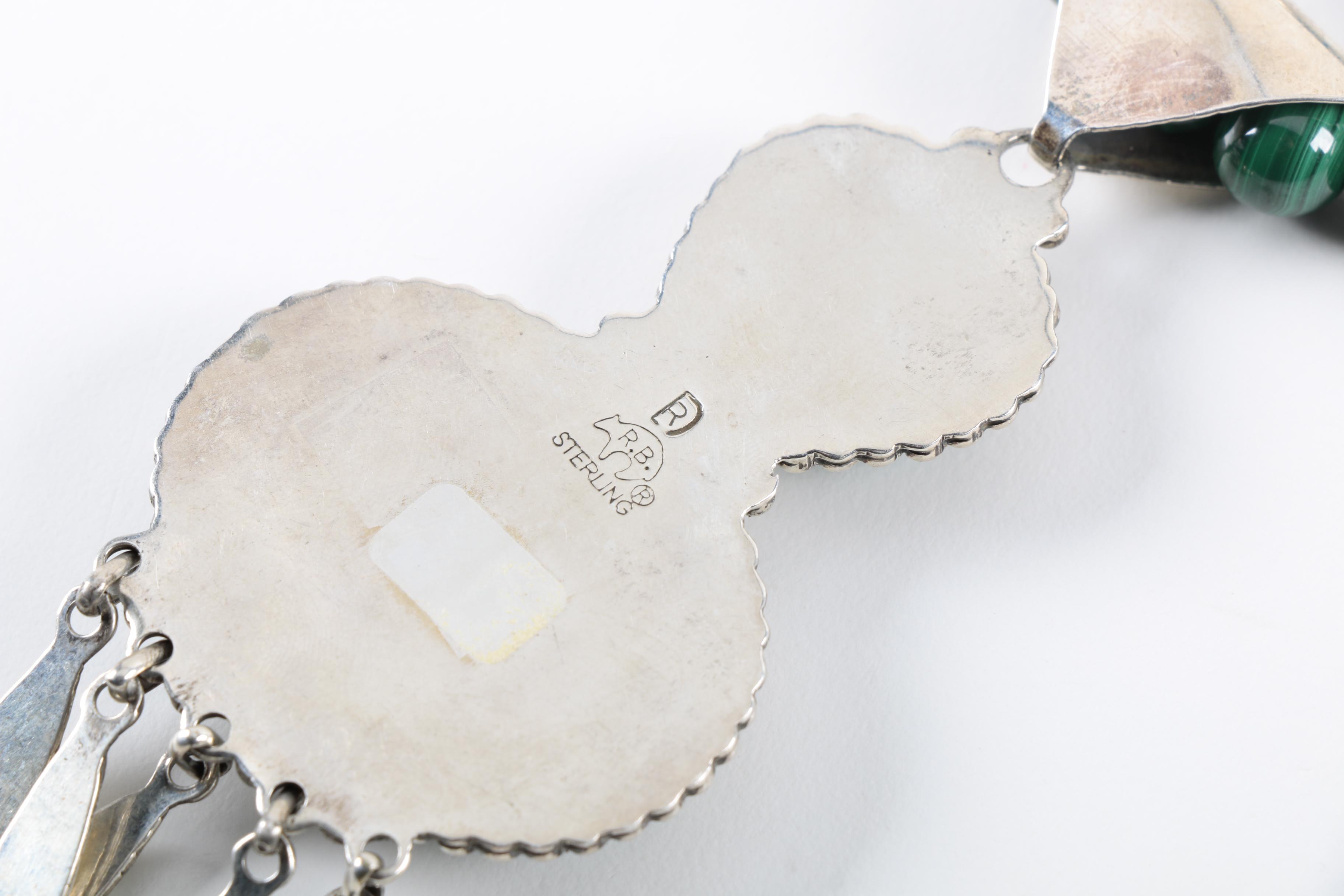 Raymond Delgarito for Running Bear Shop Sterling Silver Malachite Necklace