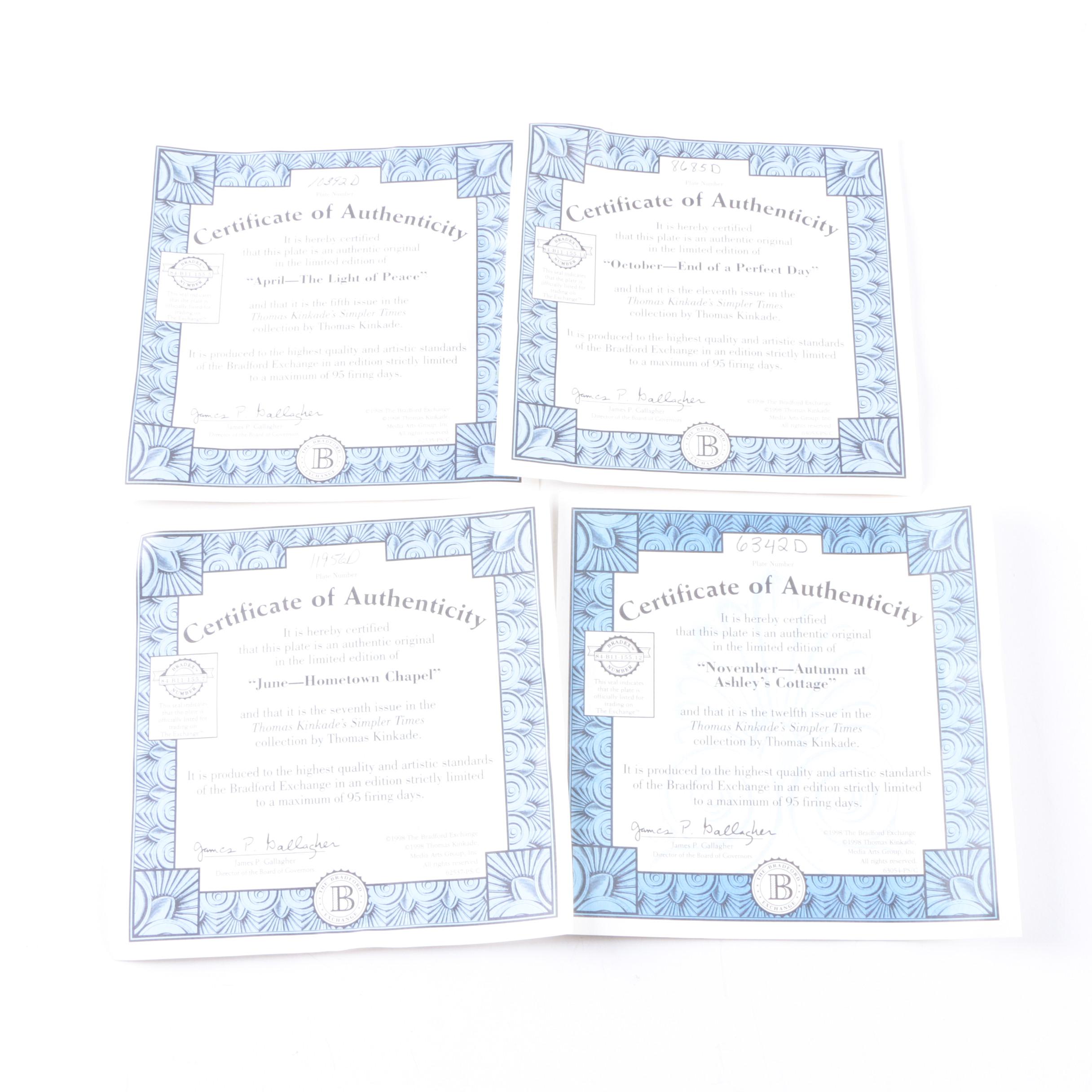 "Thomas Kinkade's Simpler Times" Bradford Exchange Porcelain Saucer Set