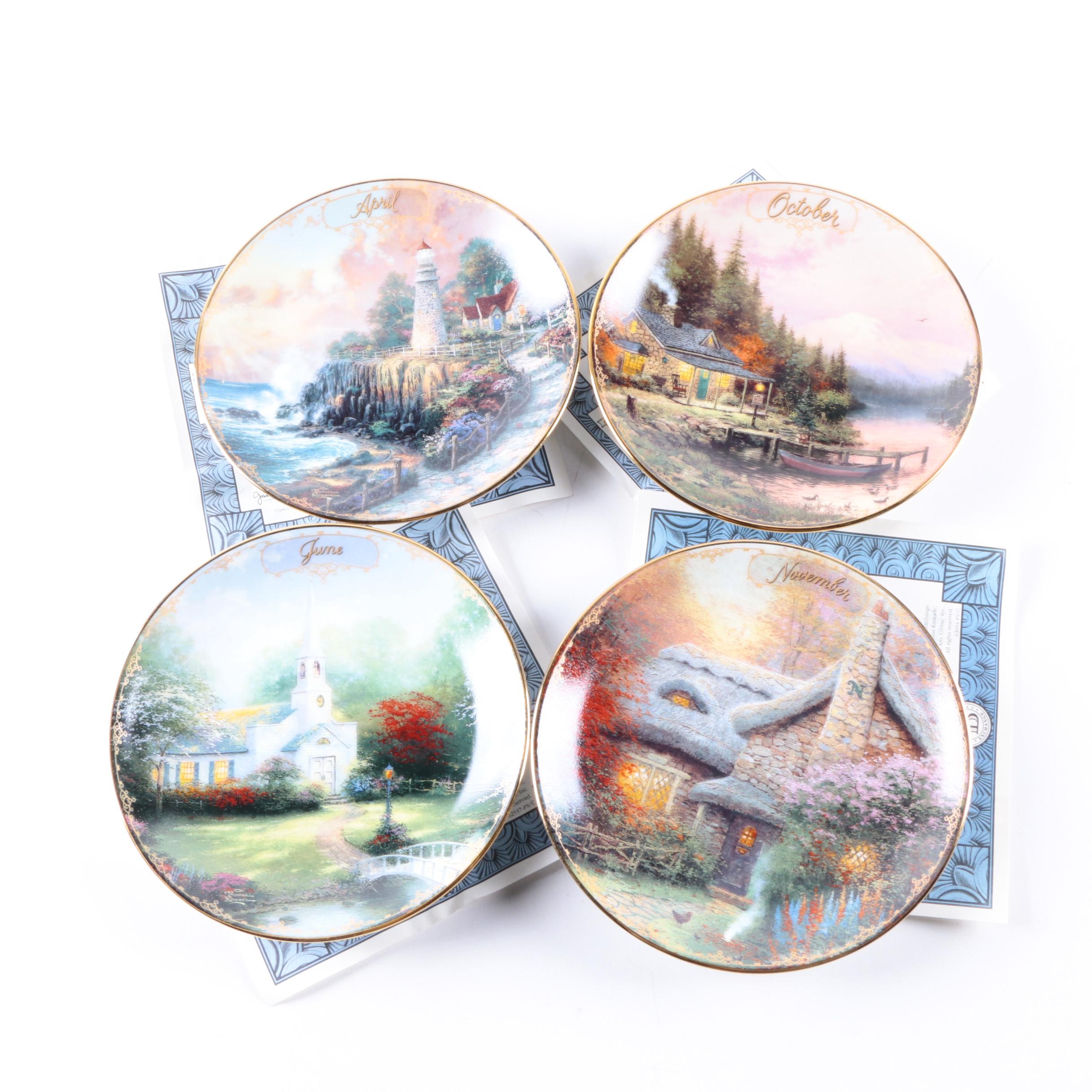 "Thomas Kinkade's Simpler Times" Bradford Exchange Porcelain Saucer Set