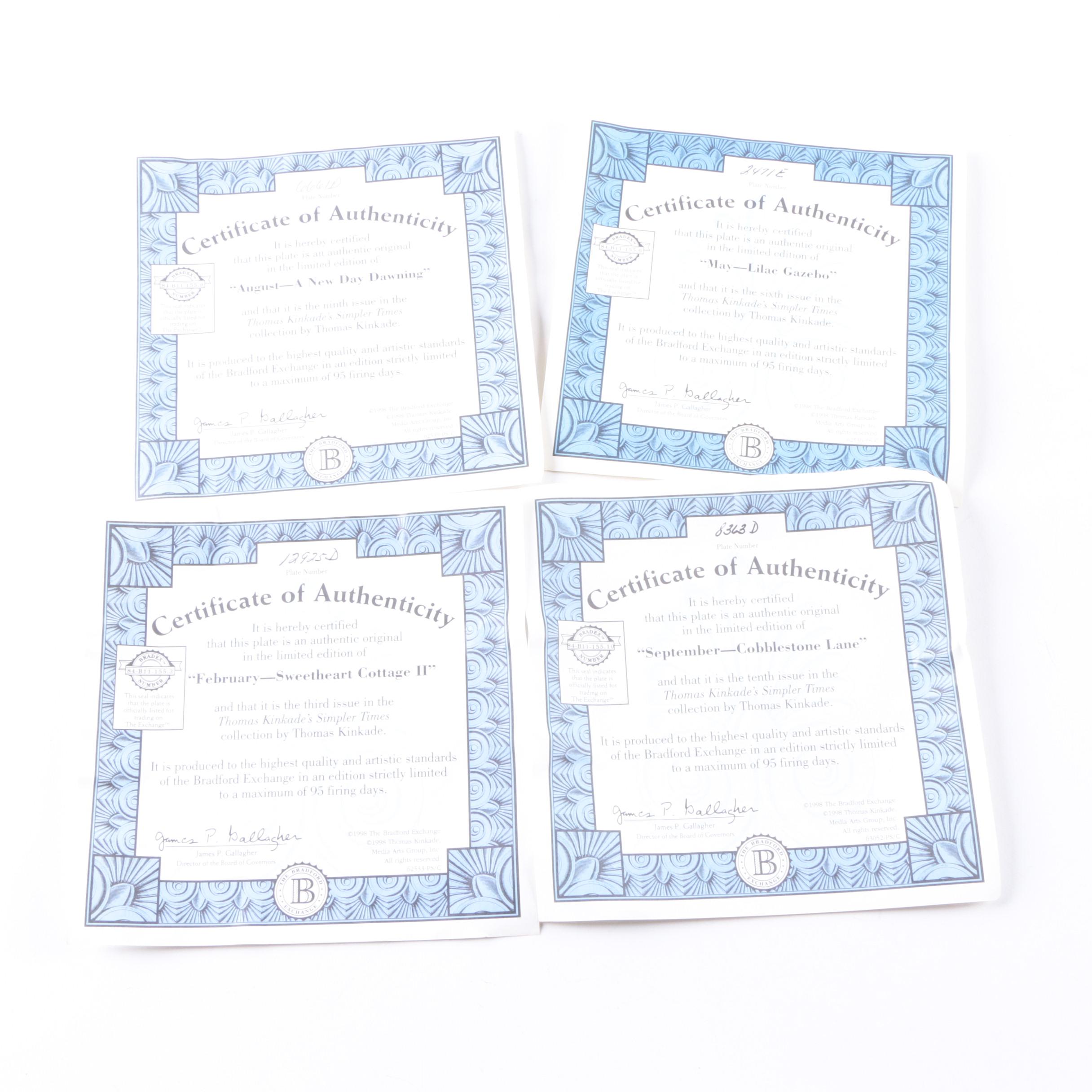 "Thomas Kinkade's Simpler Times" Bradford Exchange Porcelain Saucer Set