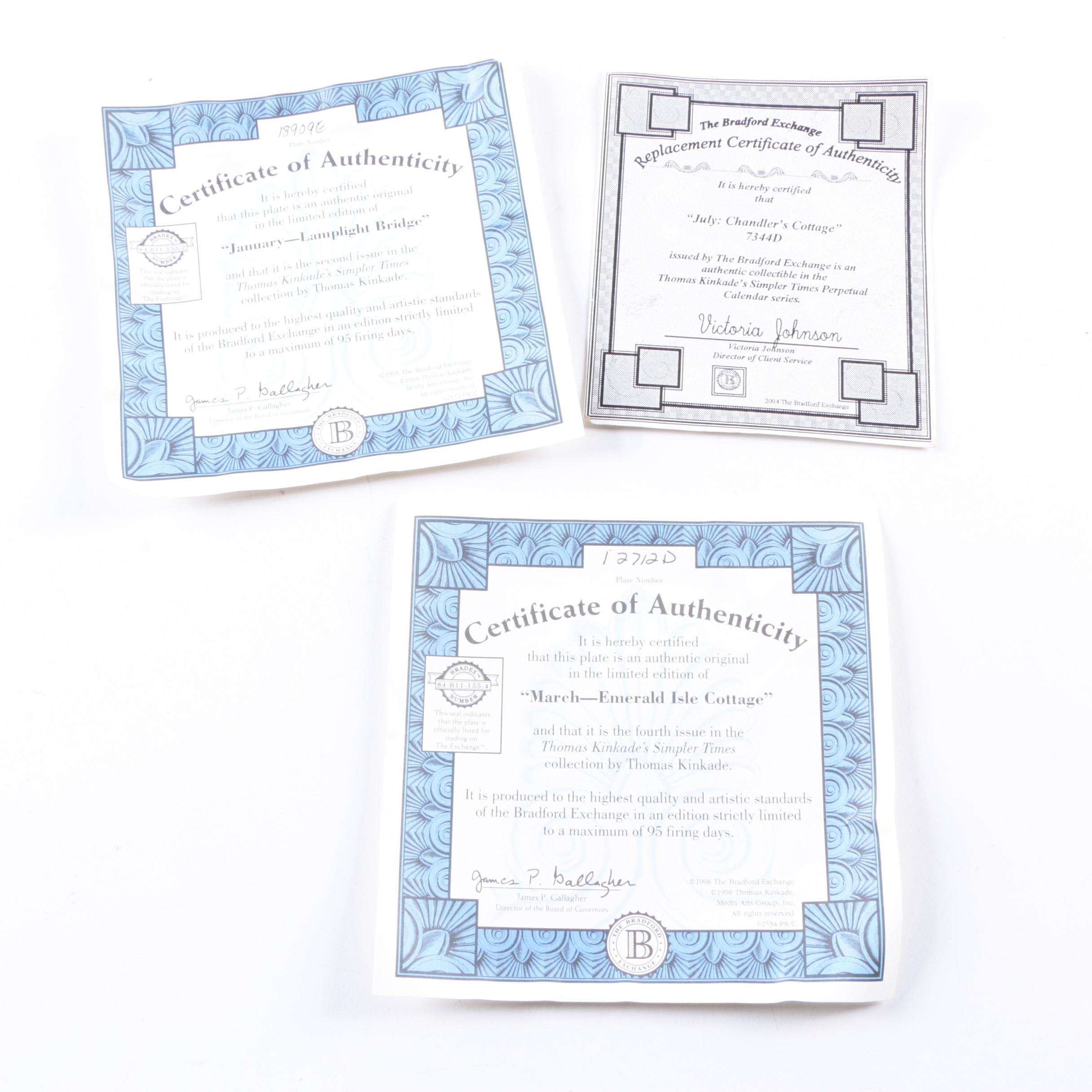 "Thomas Kinkade's Simpler Times" Bradford Exchange Porcelain Saucer Set