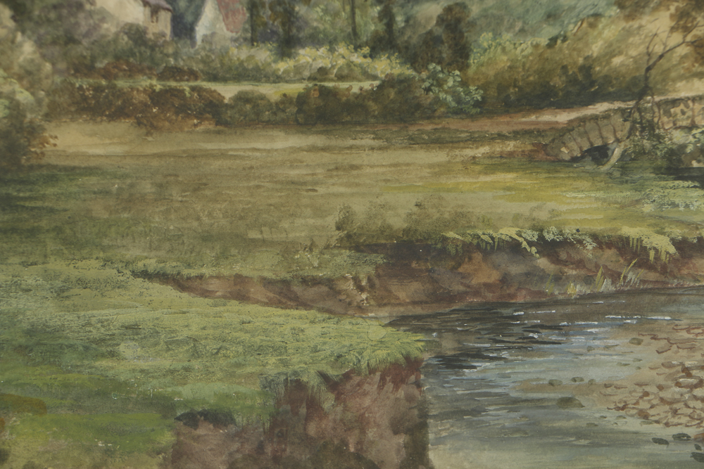 Gouache and Watercolor Painting on Paper of Verdant Landscape