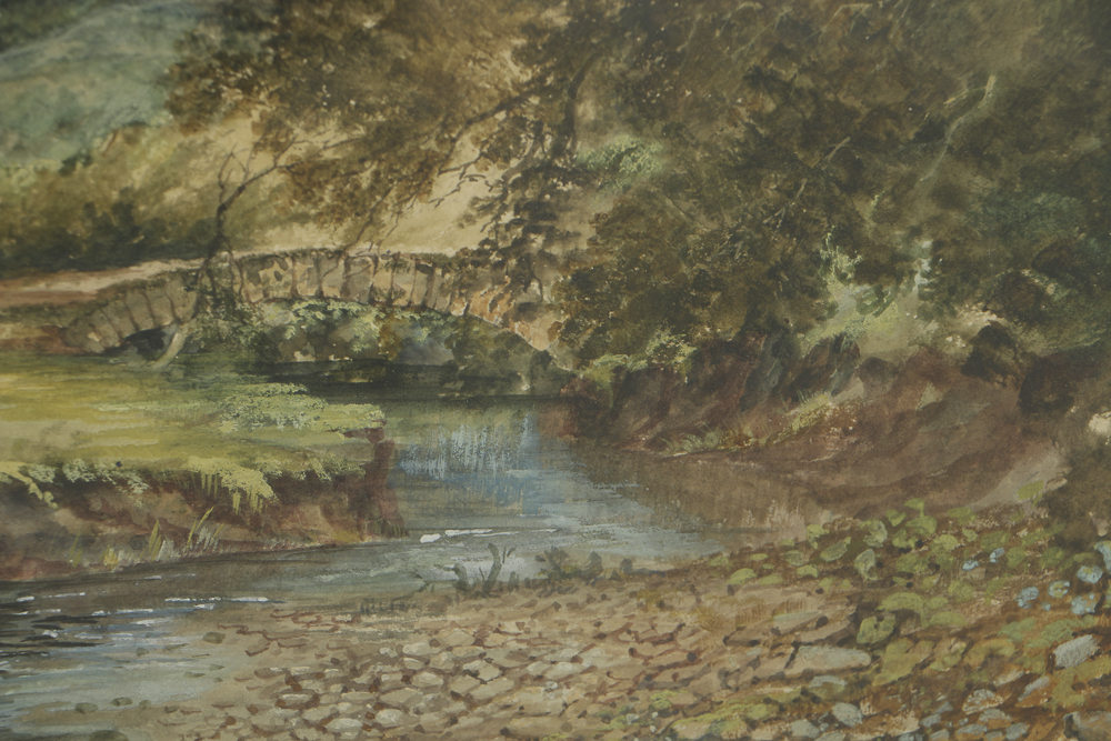 Gouache and Watercolor Painting on Paper of Verdant Landscape